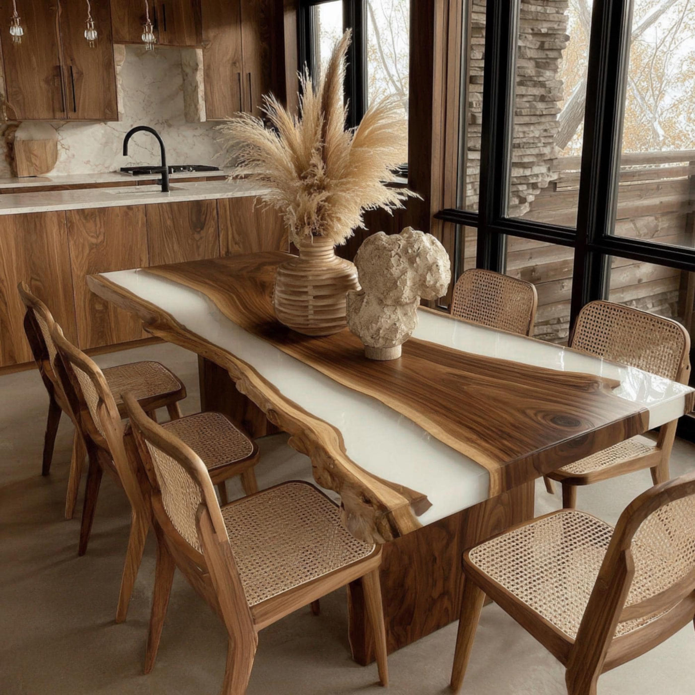 Handmade Live Edge Walnut Epoxy Dining Table, Custom Metal Legs