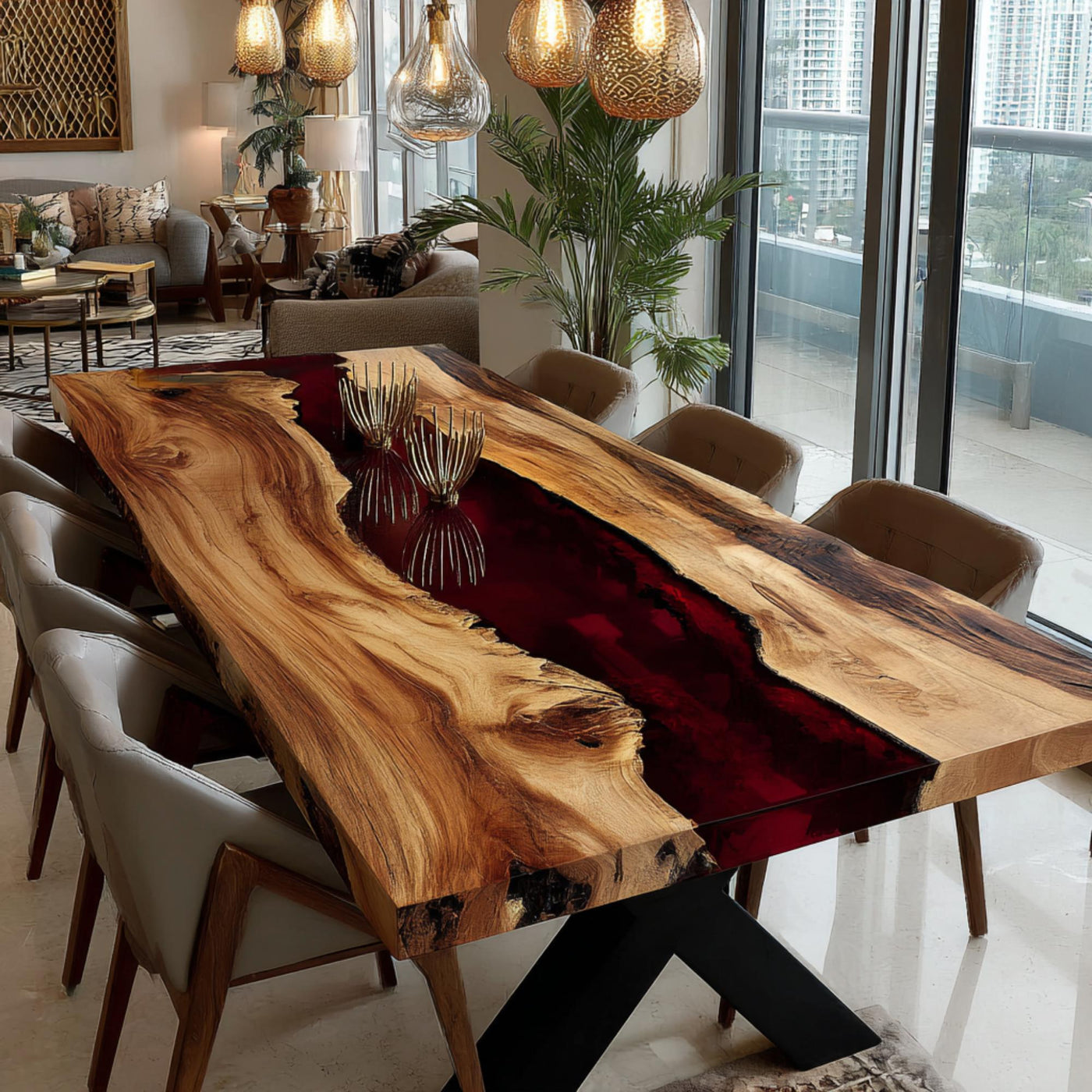 Handmade Live Edge Walnut Epoxy Dining Table, Custom River Table