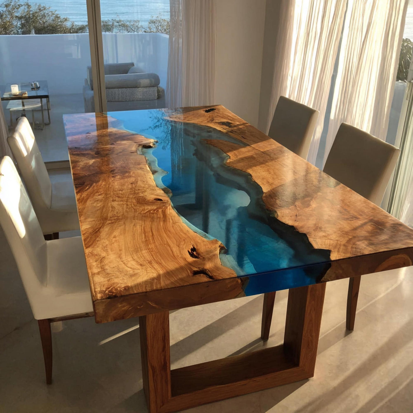 Handmade Live Edge Walnut Epoxy Dining Table, Custom Wood