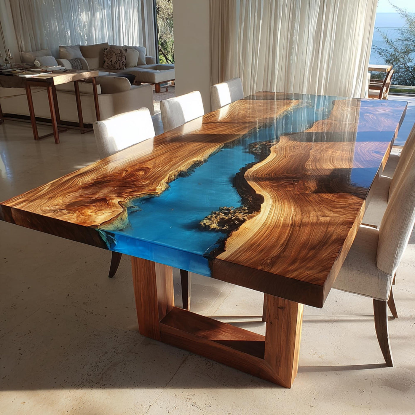 Handmade Live Edge Walnut Epoxy Dining Table, Custom Wood