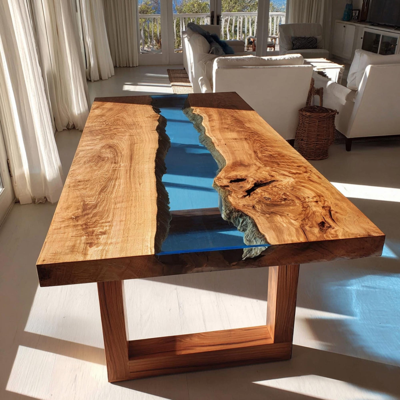 Handmade Live Edge Walnut Epoxy Dining Table, Custom Wood