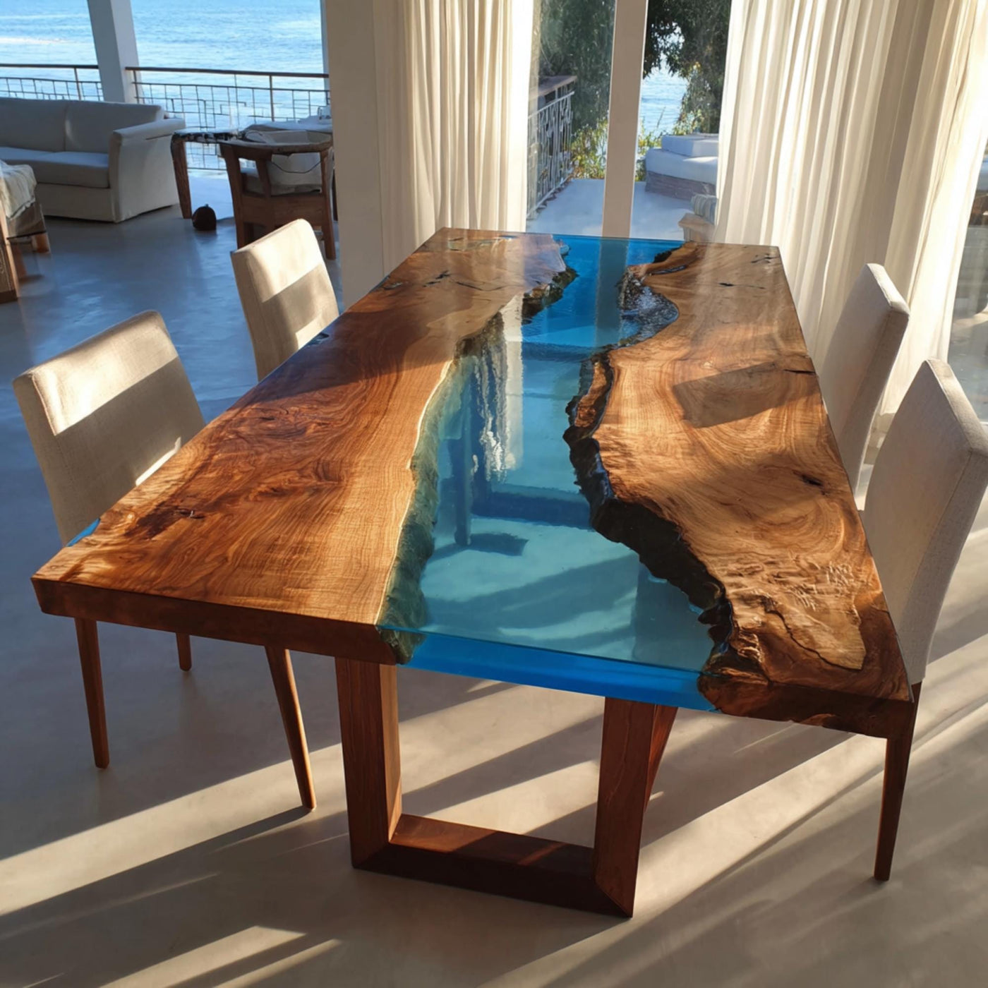 Handmade Live Edge Walnut Epoxy Dining Table, Custom Wood
