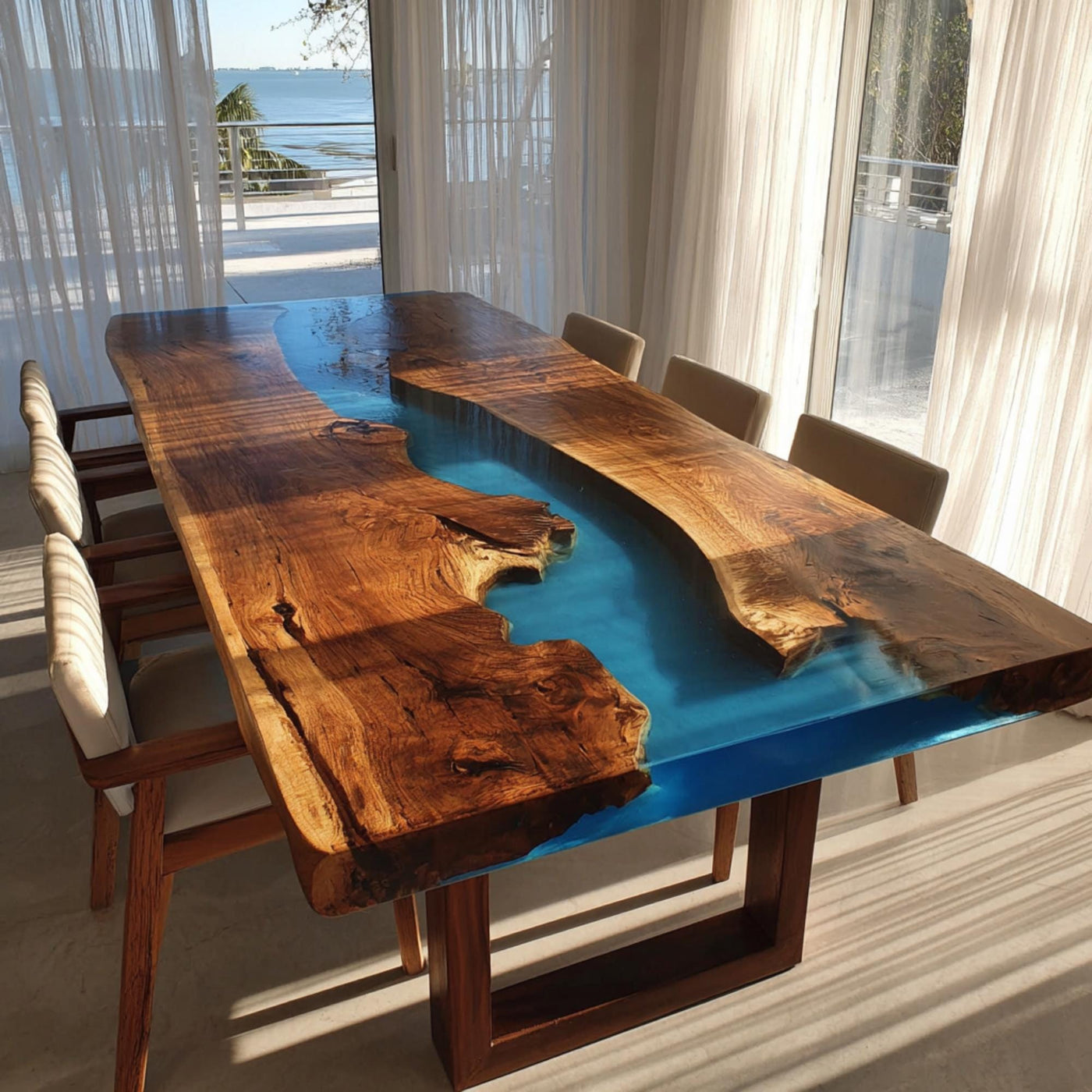 Handmade Live Edge Walnut Epoxy Dining Table, Custom Wood