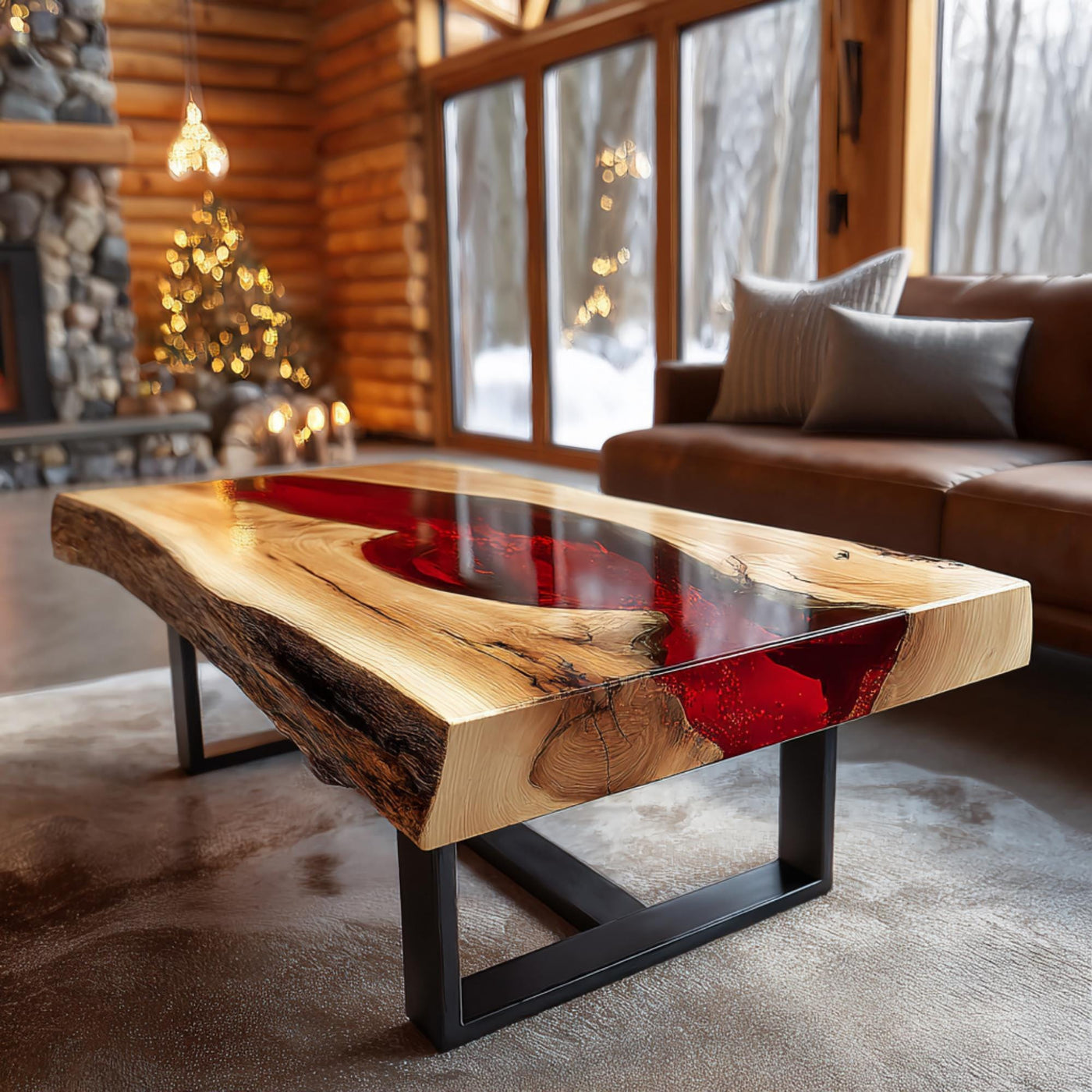 Handmade Walnut Epoxy Coffee Table, Live Edge Wood, Rustic Modern Design