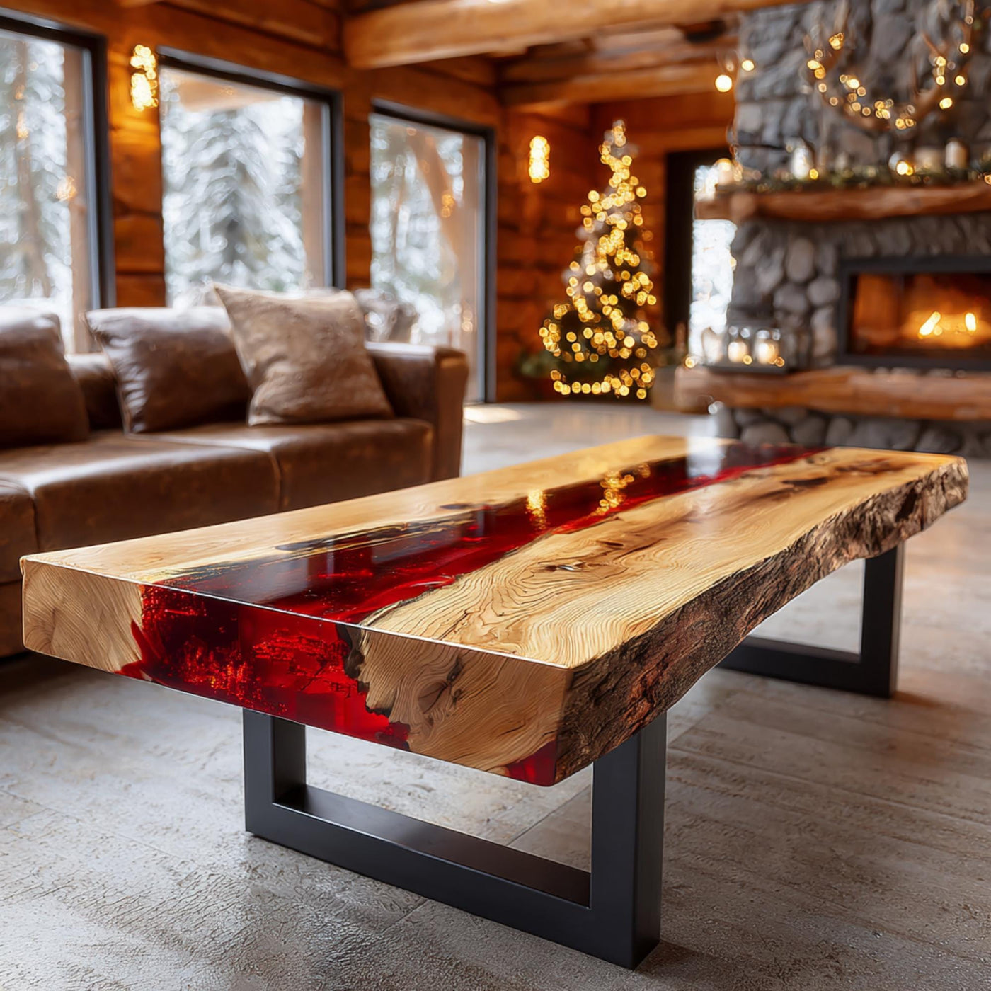 Handmade Walnut Epoxy Coffee Table, Live Edge Wood, Rustic Modern Design