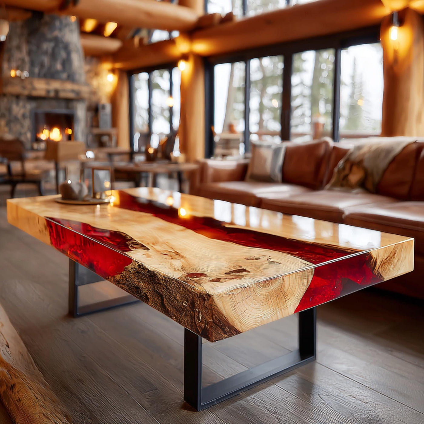 Handmade Walnut Epoxy Coffee Table, Live Edge Wood, Rustic Modern Design