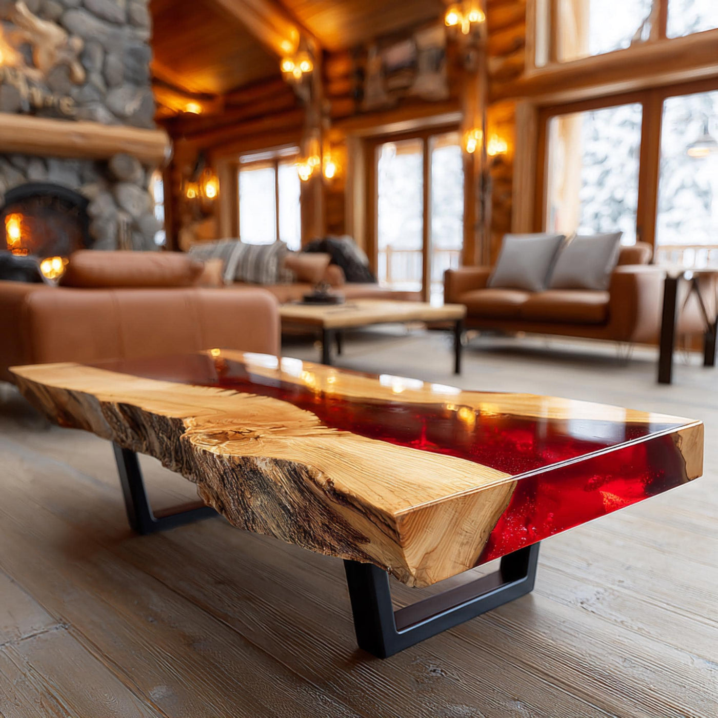 Handmade Walnut Epoxy Coffee Table, Live Edge Wood, Rustic Modern Design