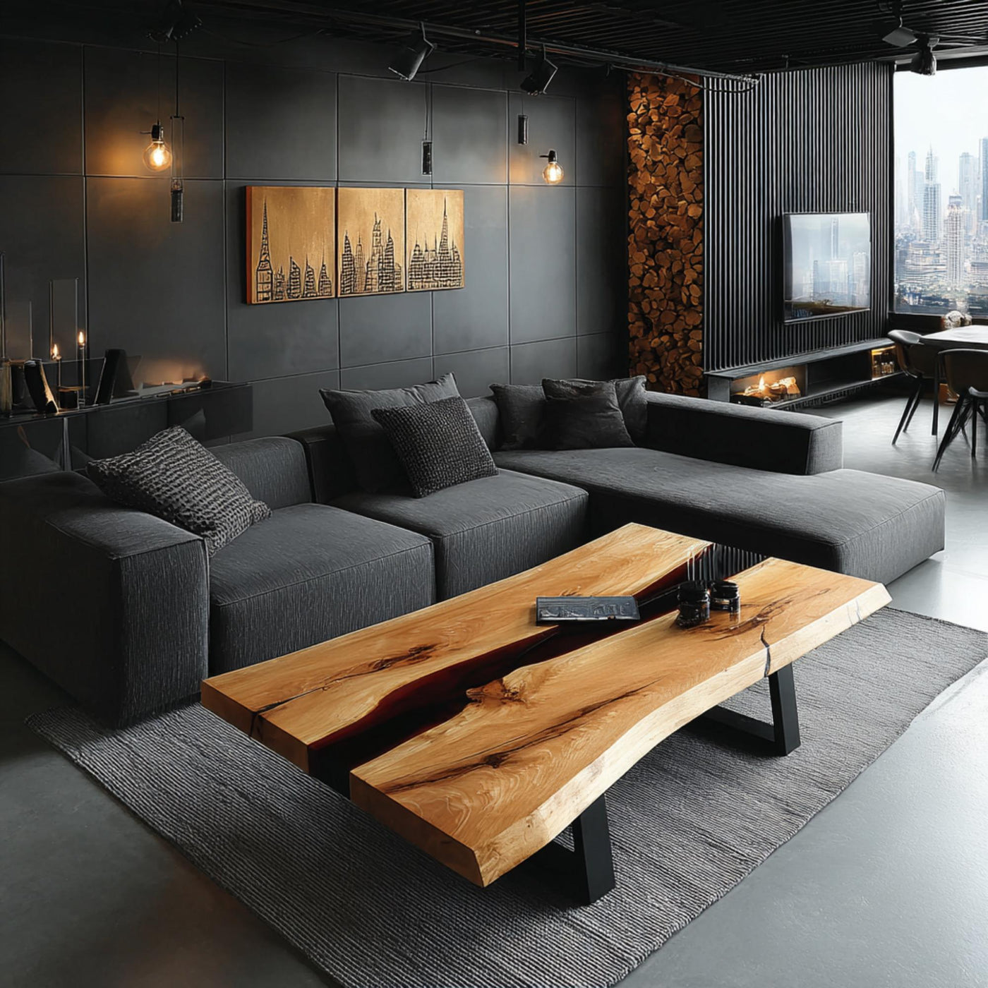 Handmade Walnut Epoxy Coffee Table, Live Edge Rustic Table