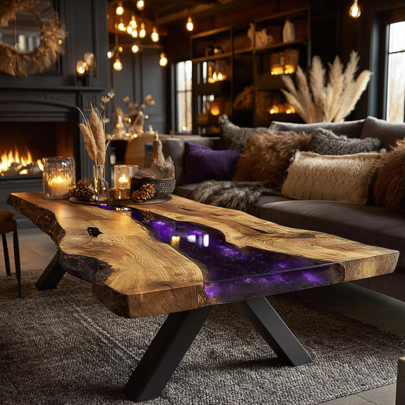 Handmade Live Edge Walnut Coffee Table, Modern Epoxy Resin Inlay
