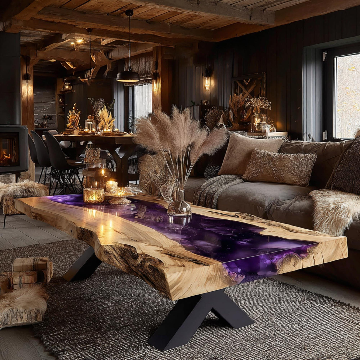 Handmade Live Edge Walnut Coffee Table, Modern Epoxy Resin Inlay