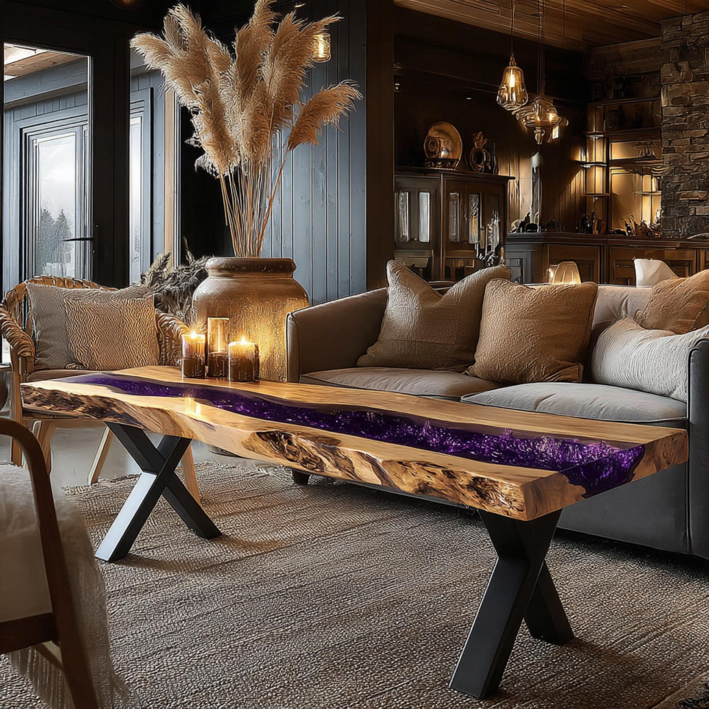 Handmade Live Edge Walnut Coffee Table, Modern Epoxy Resin Inlay