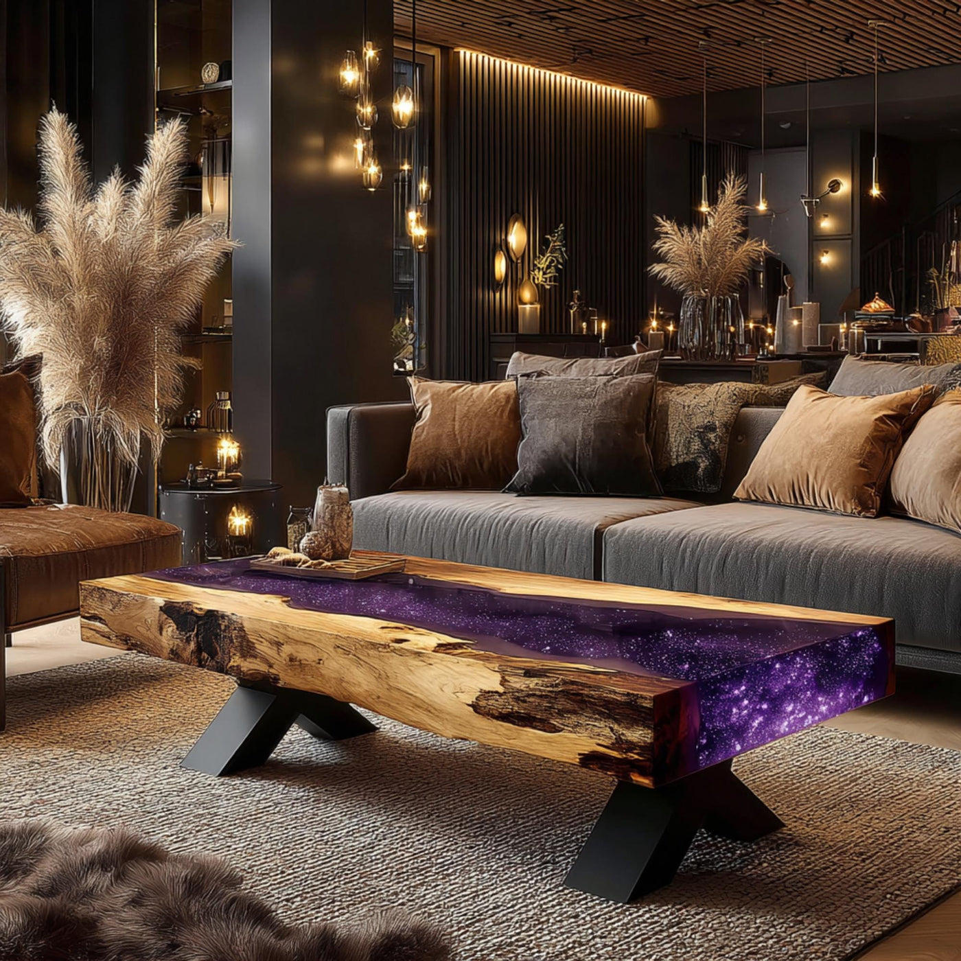 Handmade Live Edge Walnut Coffee Table, Modern Epoxy Resin Inlay