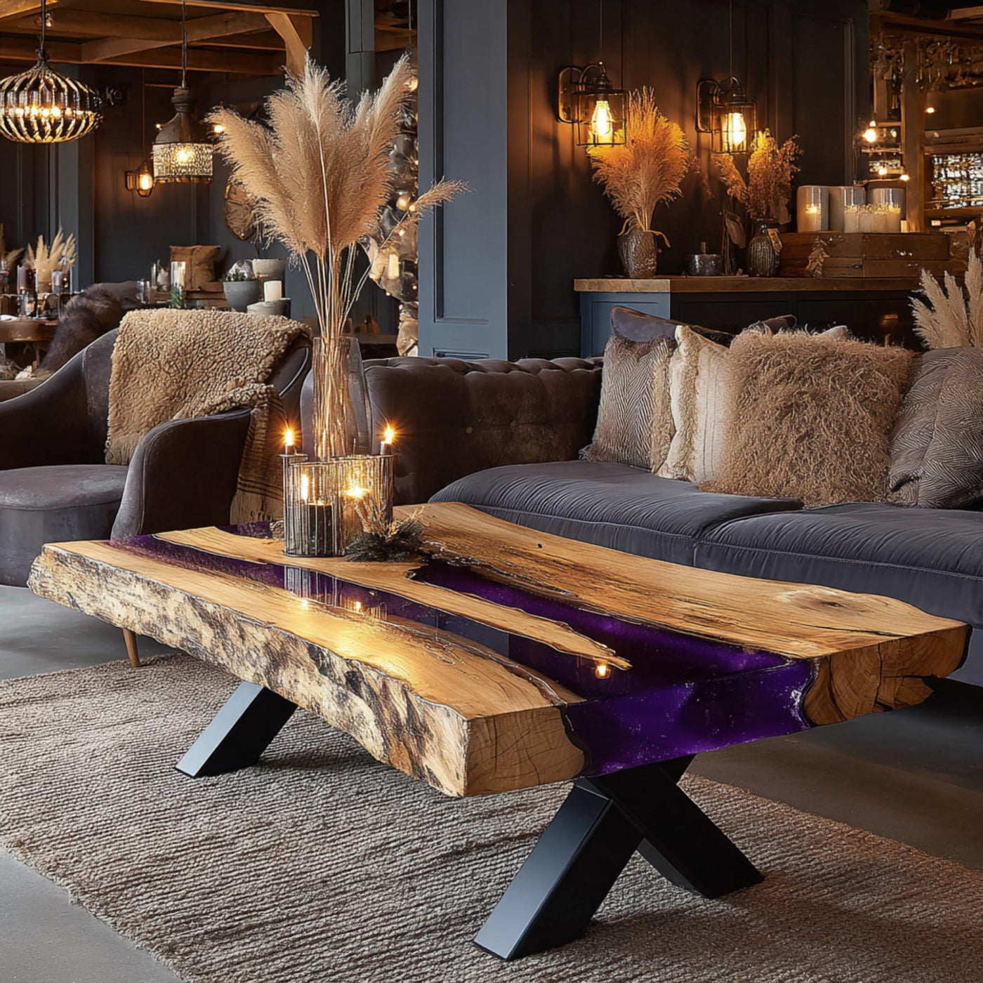 Handmade Live Edge Walnut Coffee Table, Modern Epoxy Resin Inlay