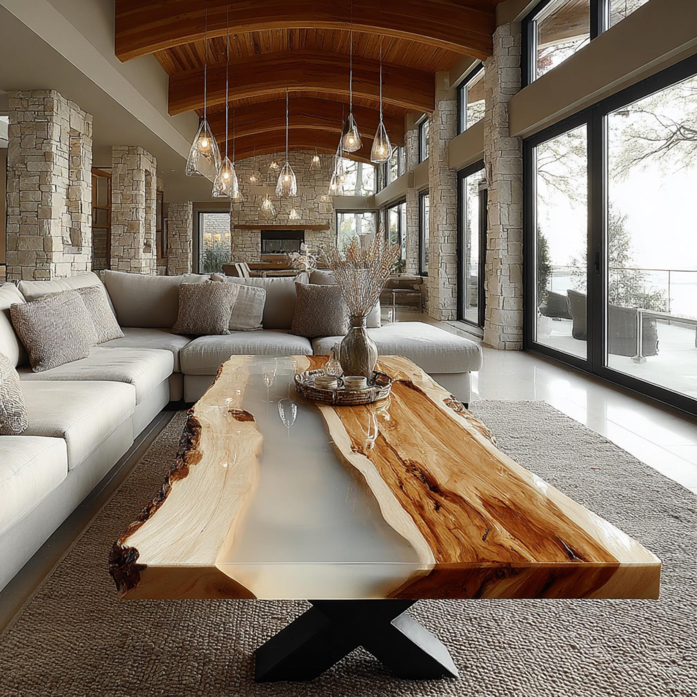 Handmade Walnut Epoxy Coffee Table, Live Edge Rustic Wood