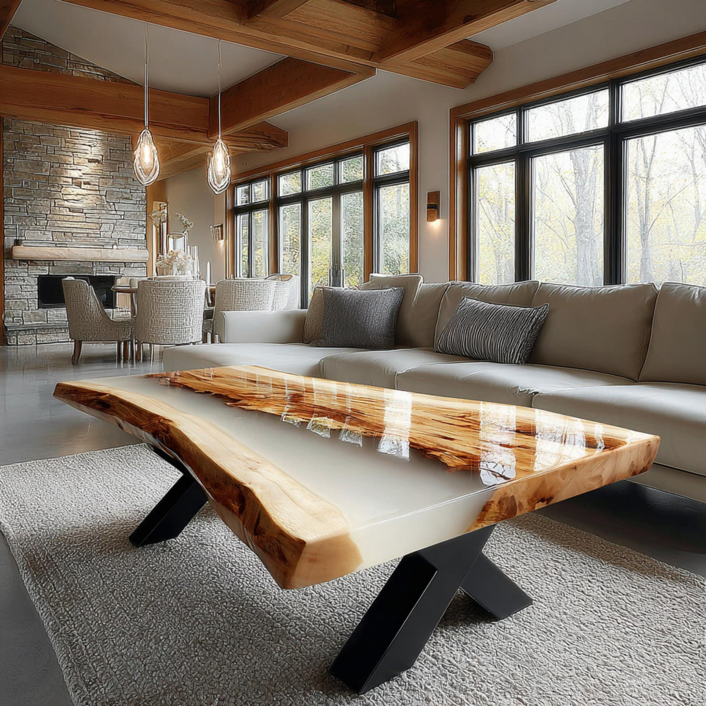 Handmade Walnut Epoxy Coffee Table, Live Edge Rustic Wood