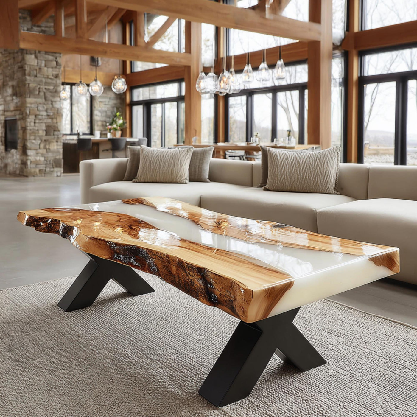 Handmade Walnut Epoxy Coffee Table, Live Edge Rustic Wood