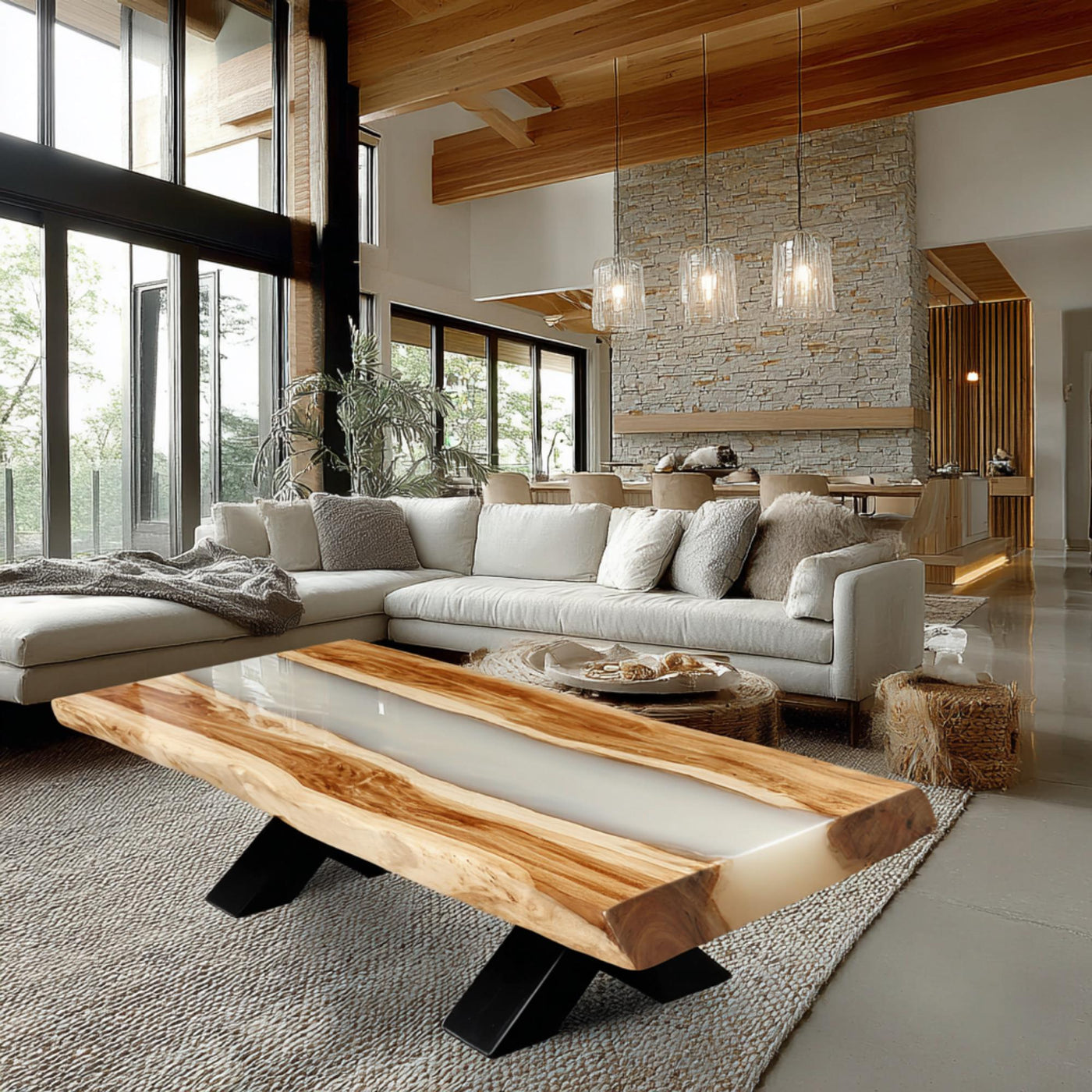 Handmade Walnut Epoxy Coffee Table, Live Edge Rustic Wood