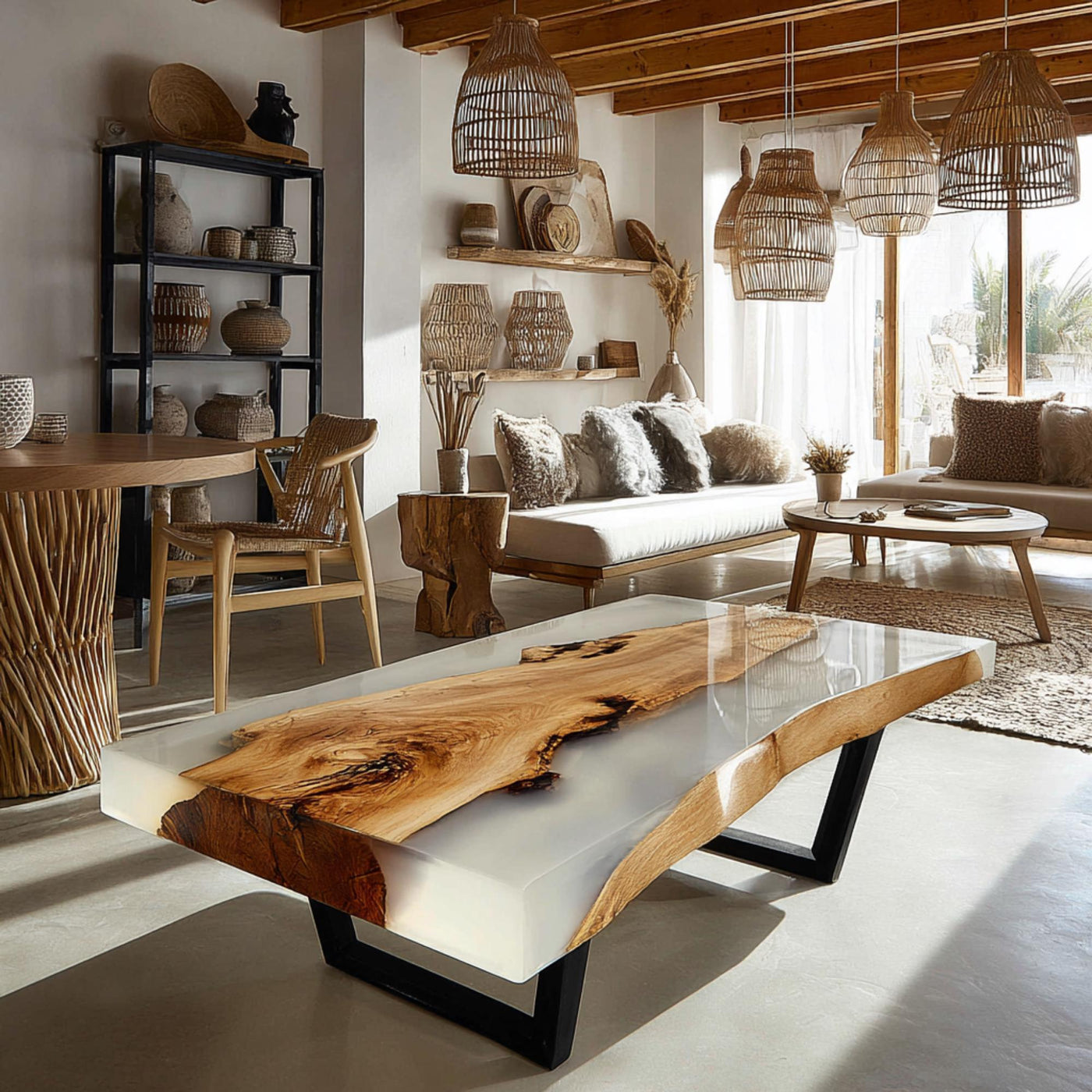 Handmade Walnut Epoxy Coffee Table, Live Edge Rustic Wood