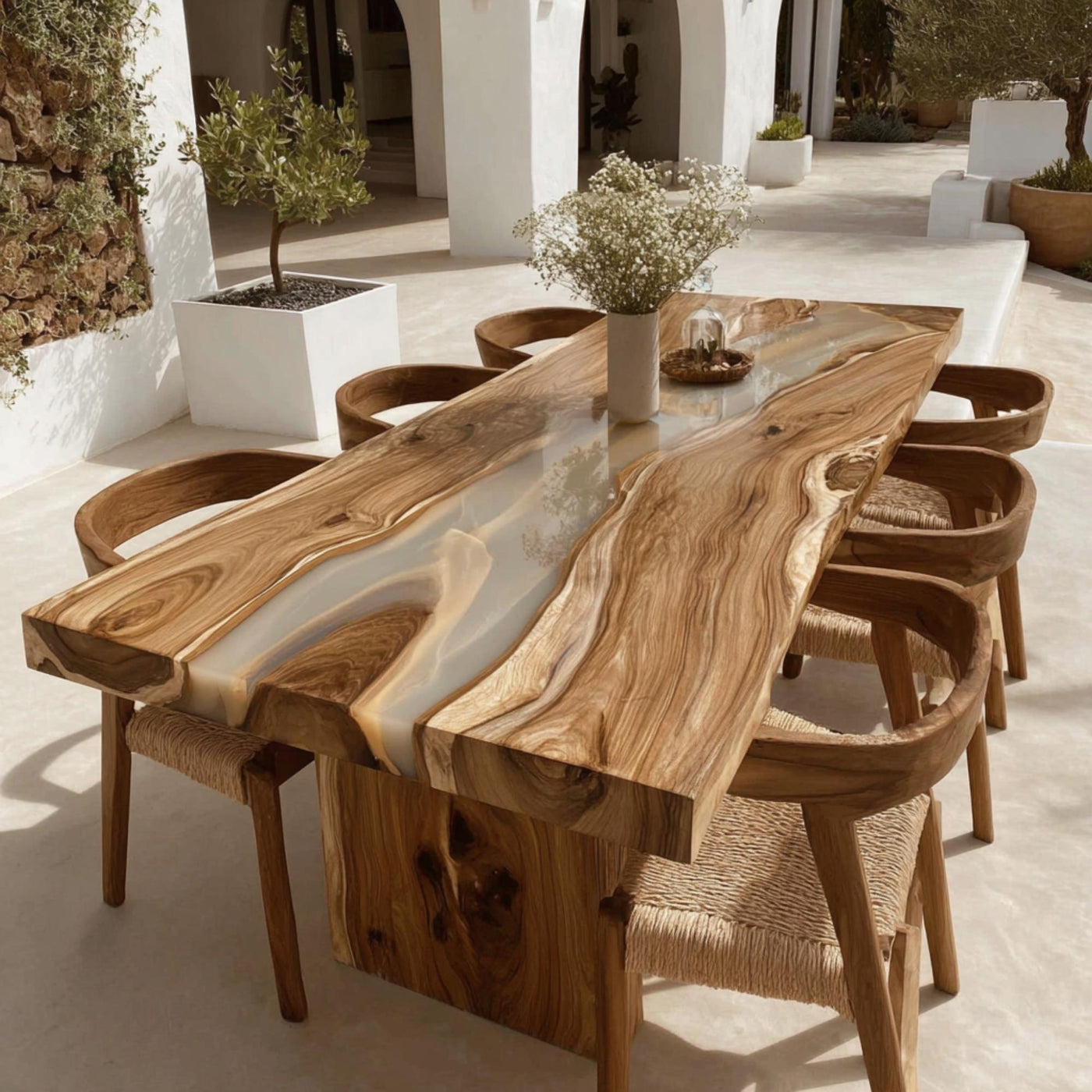 Handmade Walnut Live Edge Epoxy Dining Table, Custom Resin River Table