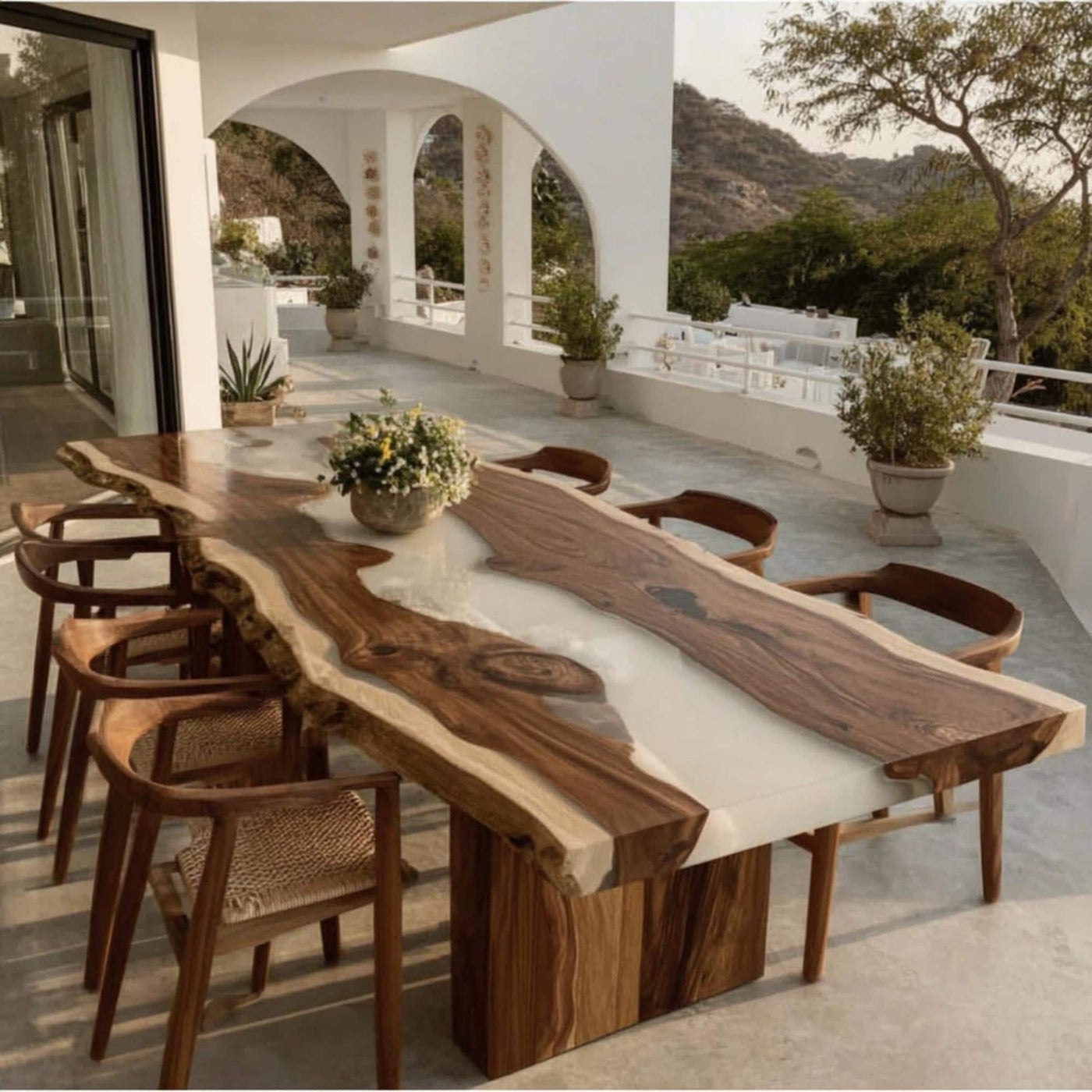 Handmade Walnut Live Edge Epoxy Dining Table, Custom Resin River Table