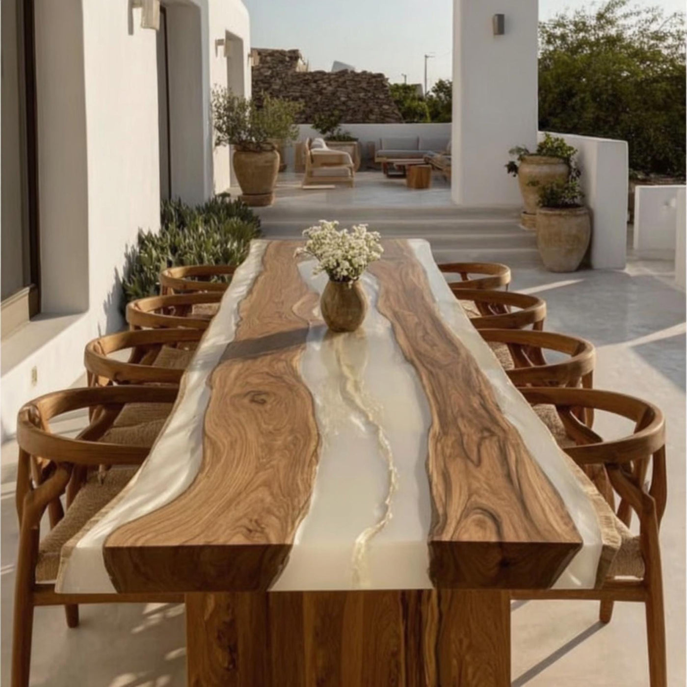 Handmade Walnut Live Edge Epoxy Dining Table, Custom Resin River Table