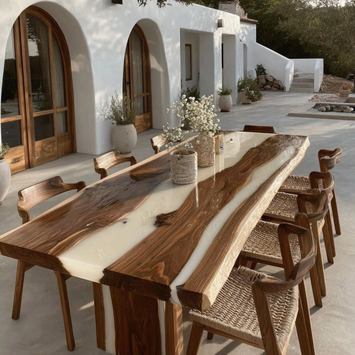 Handmade Walnut Live Edge Epoxy Dining Table, Custom Resin River Table