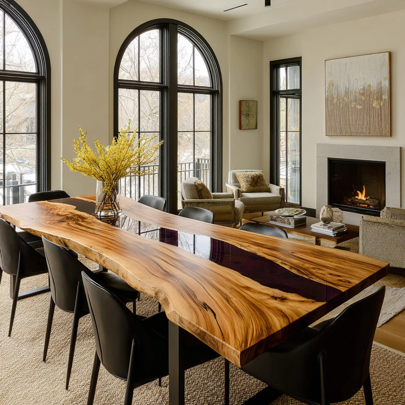Handmade Walnut Epoxy Dining Table, Live Edge Solid Wood