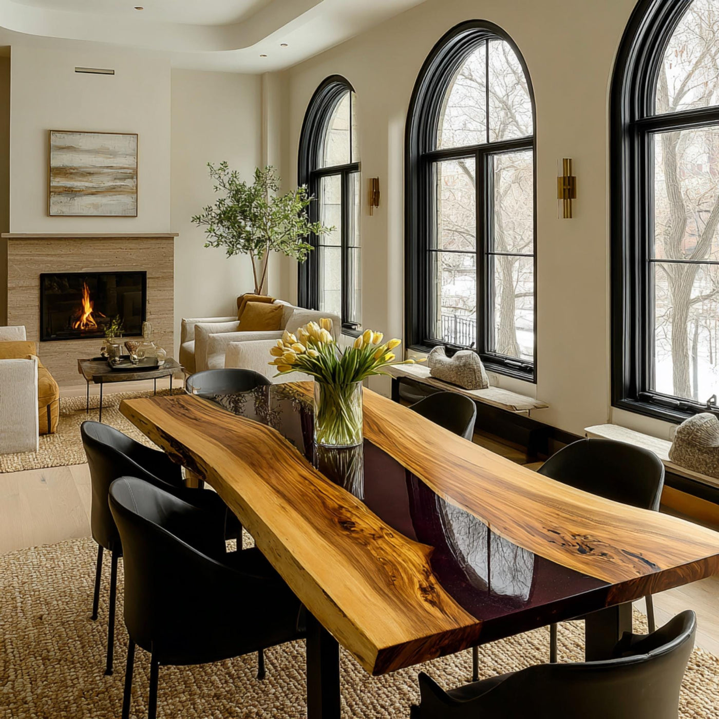 Handmade Walnut Epoxy Dining Table, Live Edge Solid Wood