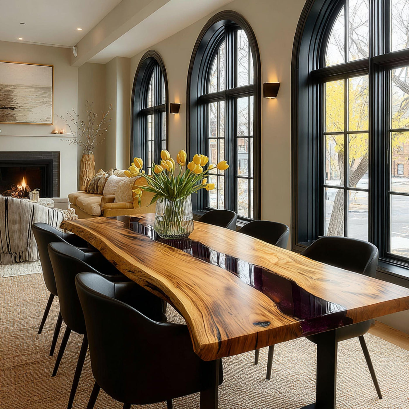 Handmade Walnut Epoxy Dining Table, Live Edge Solid Wood