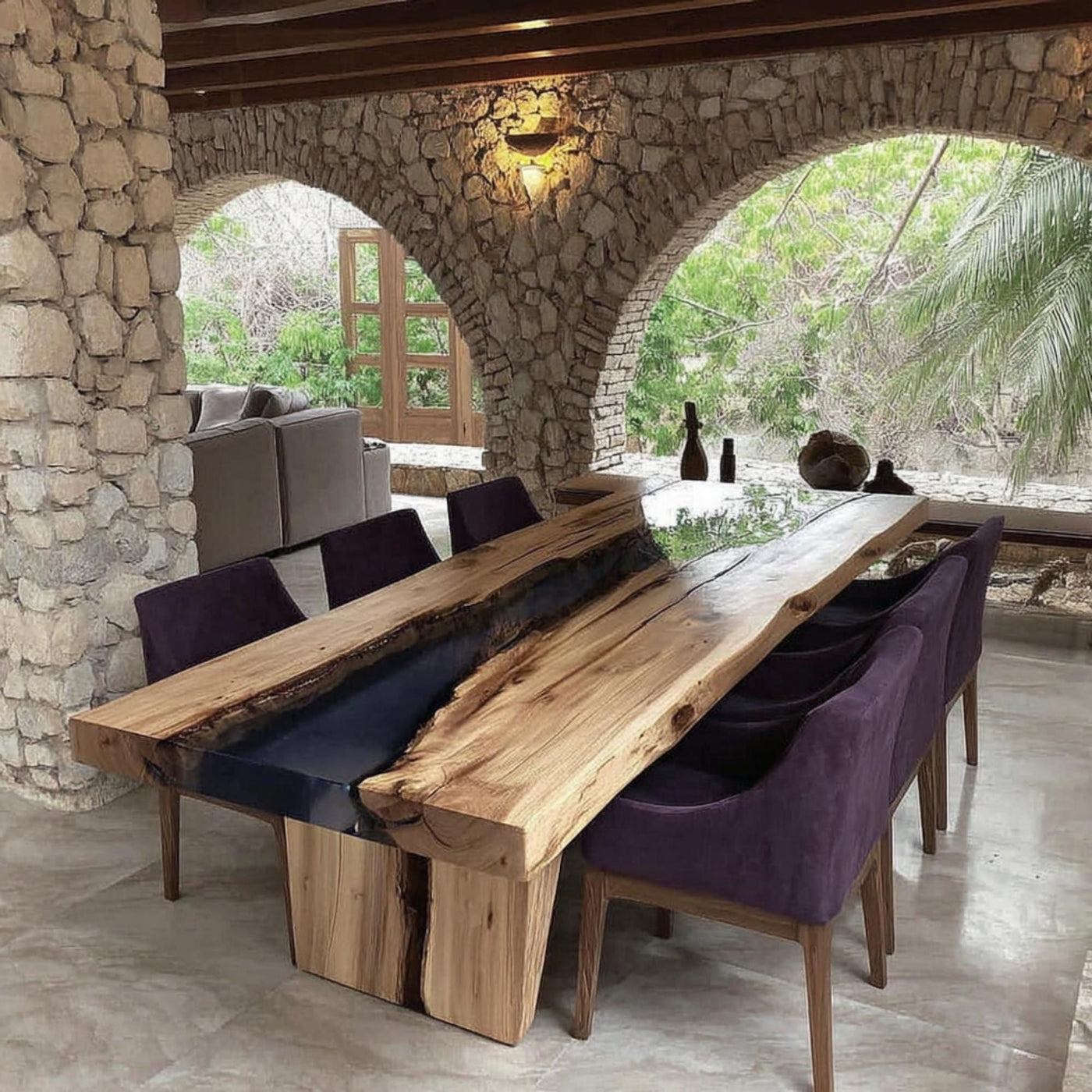 Handcrafted Live Edge Walnut Epoxy Dining Table, Rustic Wood