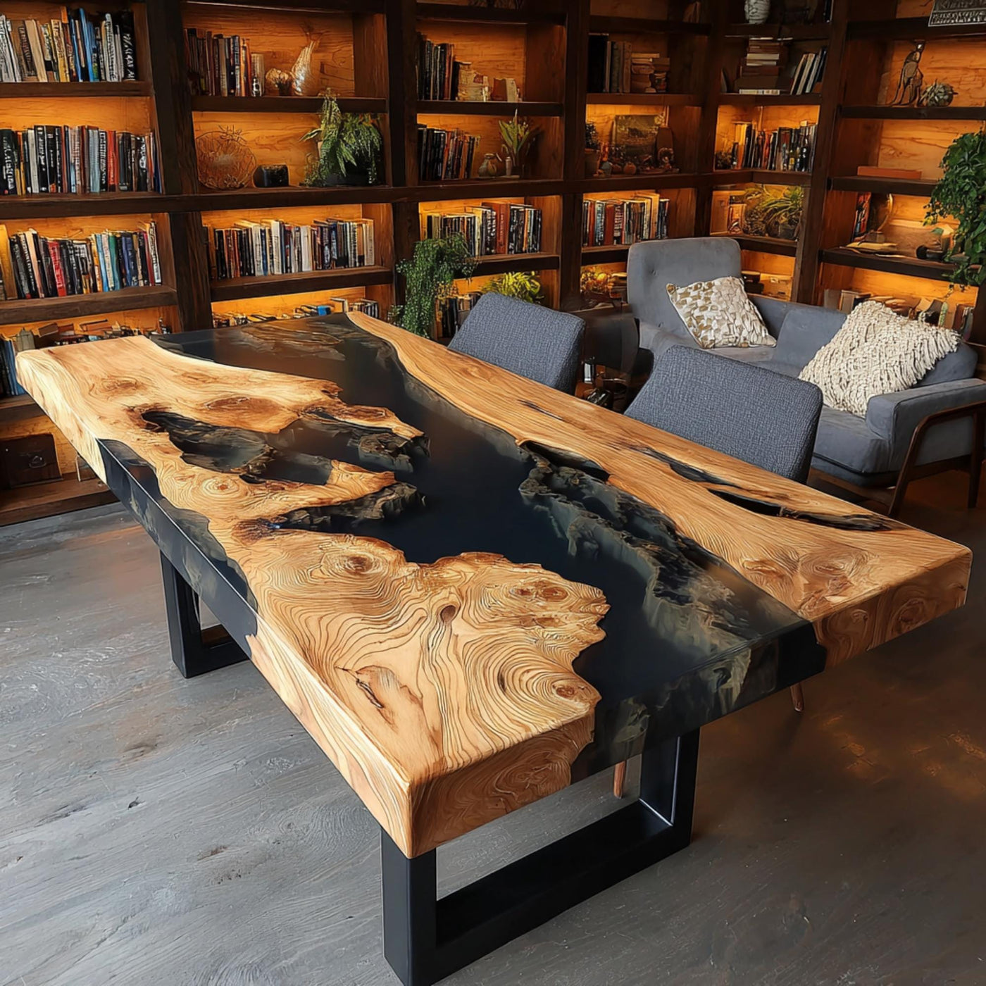 Handmade Walnut Epoxy Resin Dining Table, Live Edge Rustic Wood