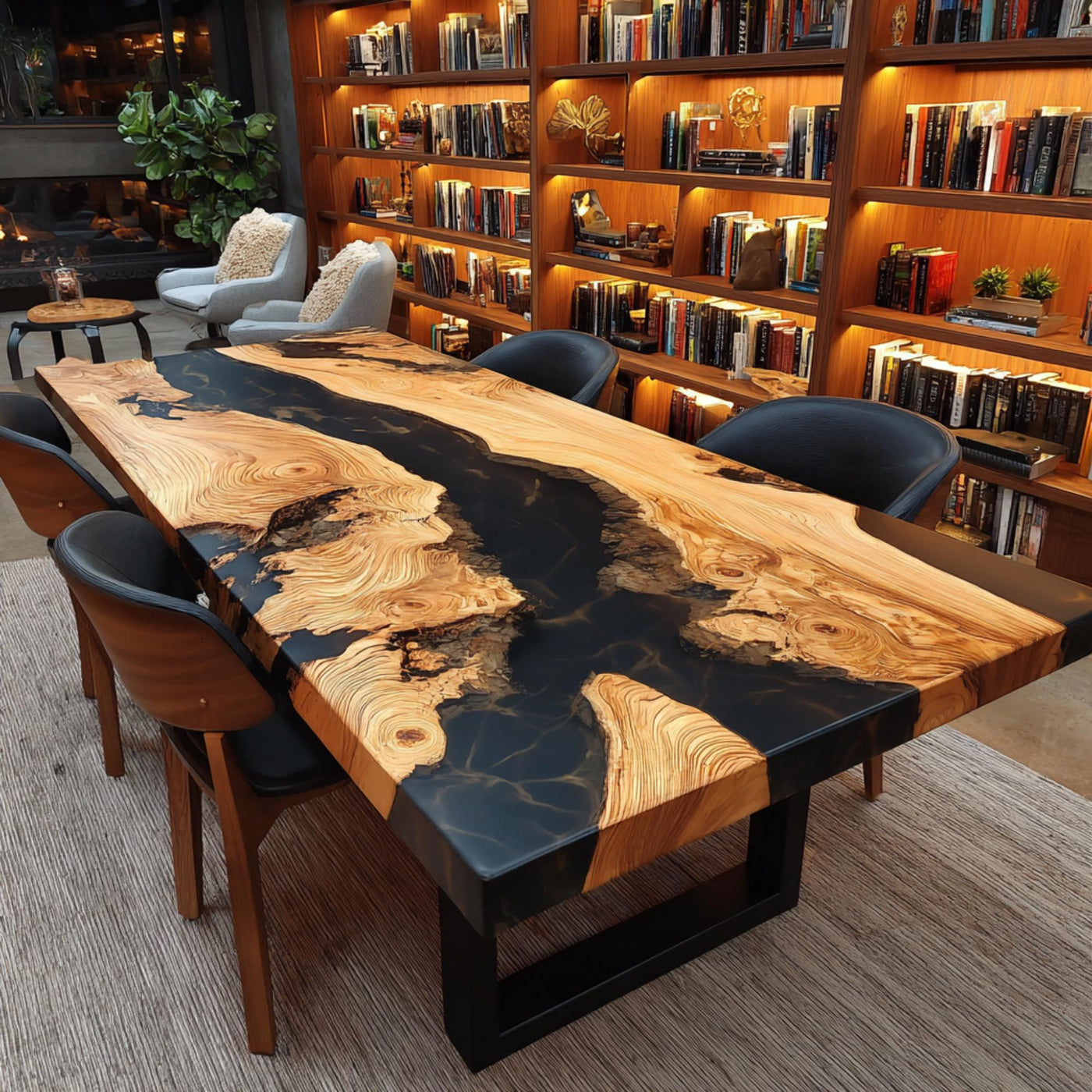 Handmade Walnut Epoxy Resin Dining Table, Live Edge Rustic Wood