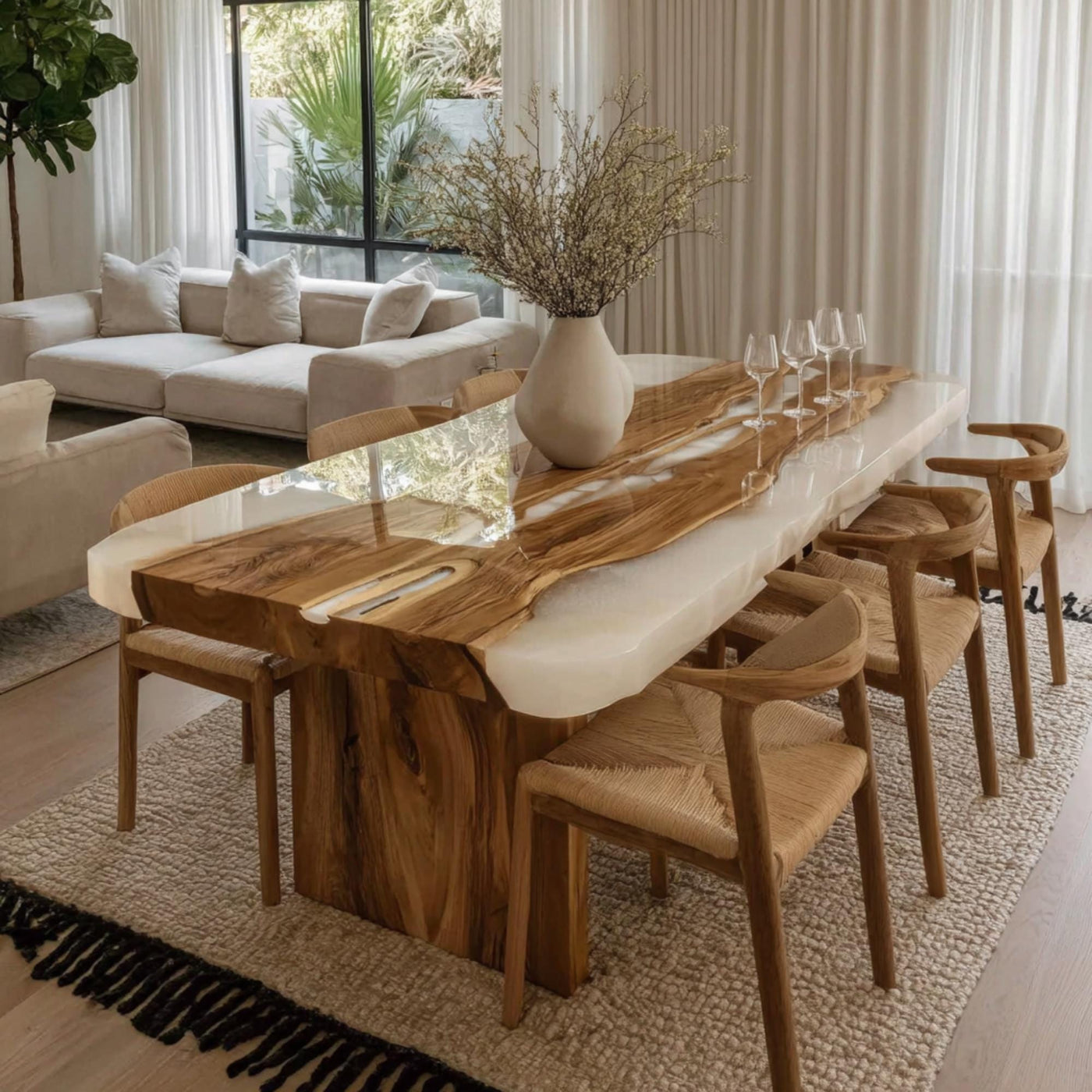 Custom Live Edge Walnut Epoxy Dining Table, Modern Rustic