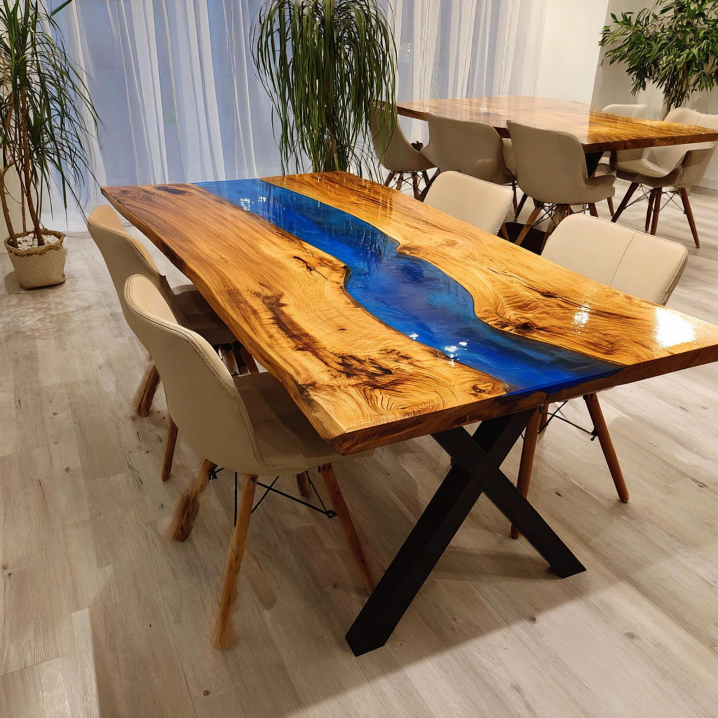 Handmade Walnut Live Edge Epoxy River Dining Table