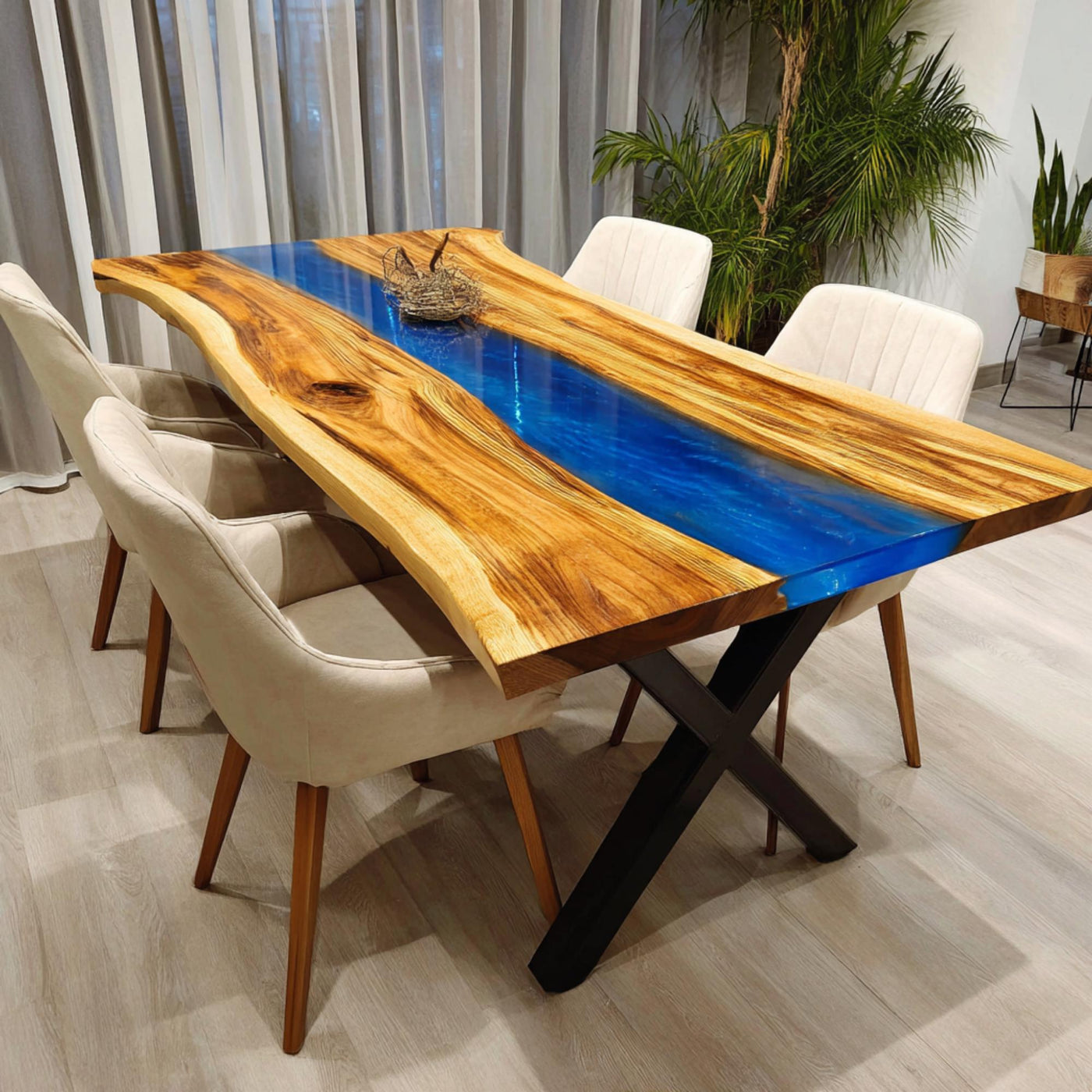 Handmade Walnut Live Edge Epoxy River Dining Table