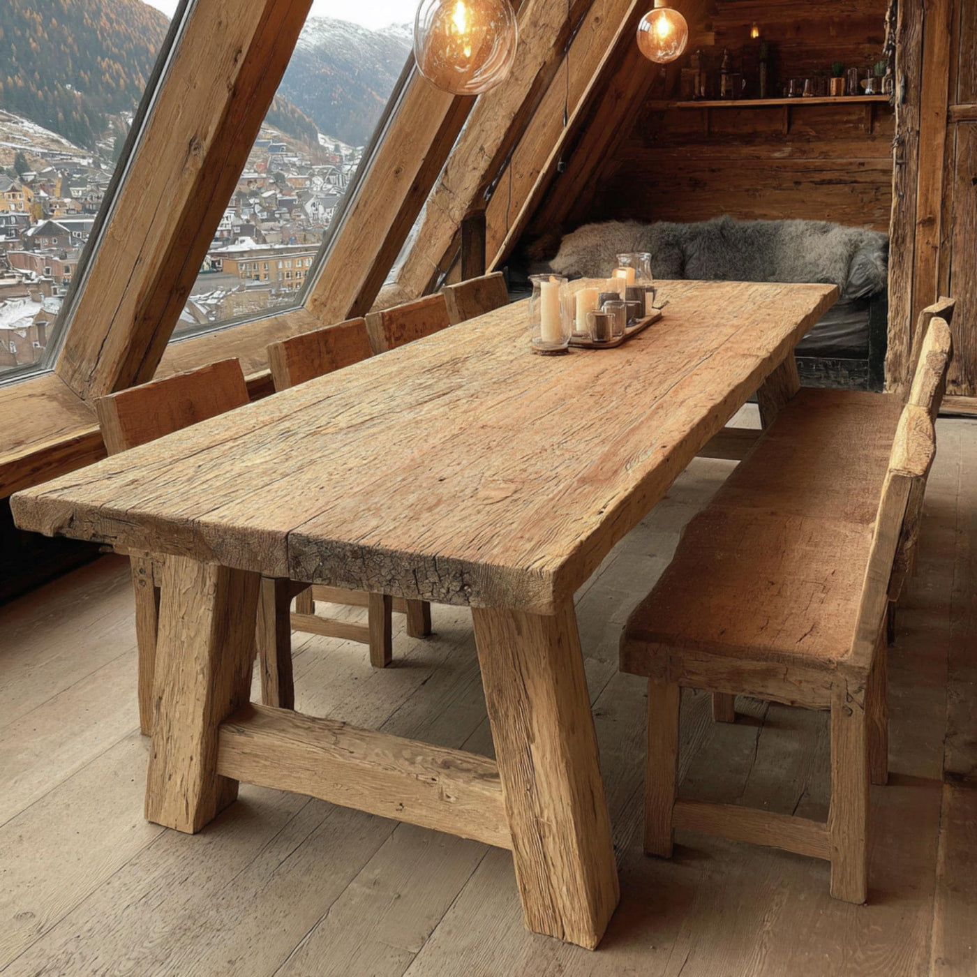 Handmade Live Edge Wood Dining Table, Rustic Farmhouse Style
