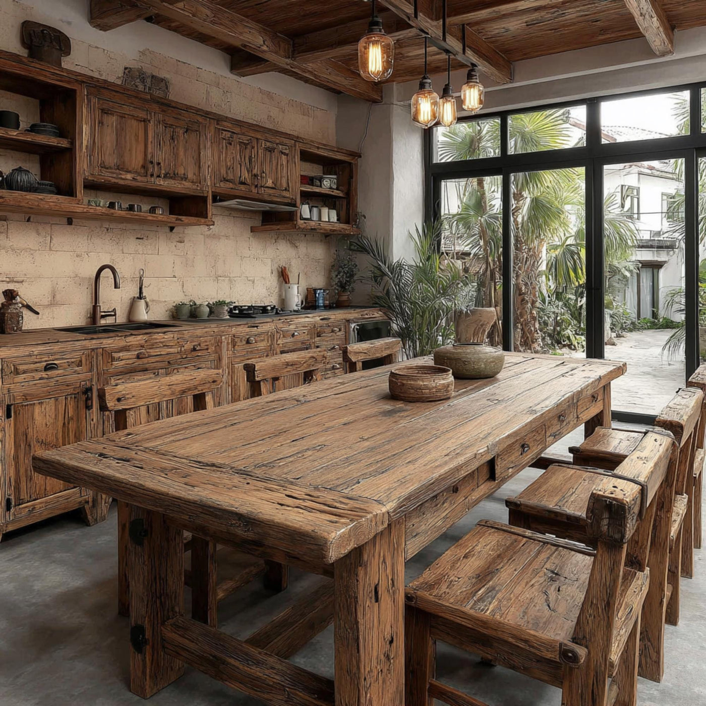 Farmhouse Wooden Dining Table – Handmade Solid Walnut Table – Rustic Live Edge Wooden Kitchen Table - Live Edge Wooden Table