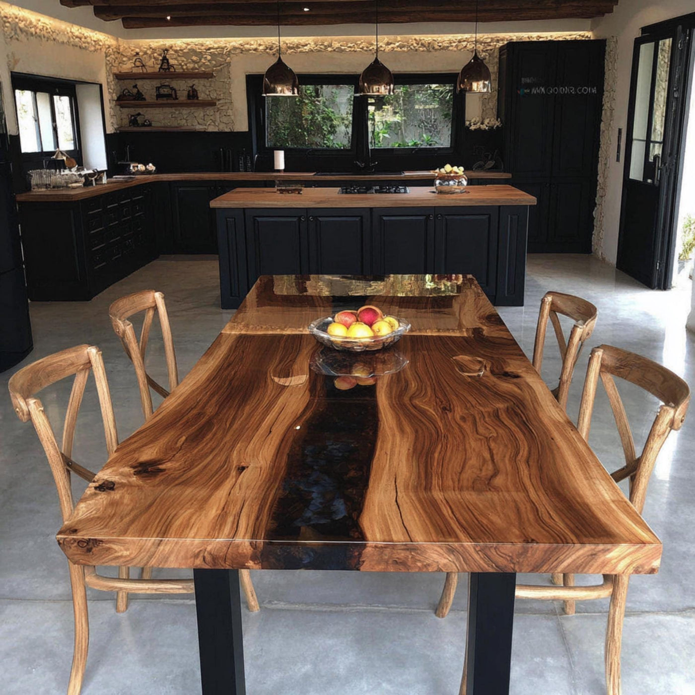 Handmade Live Edge Walnut Epoxy Dining Table, Custom Resin River Table