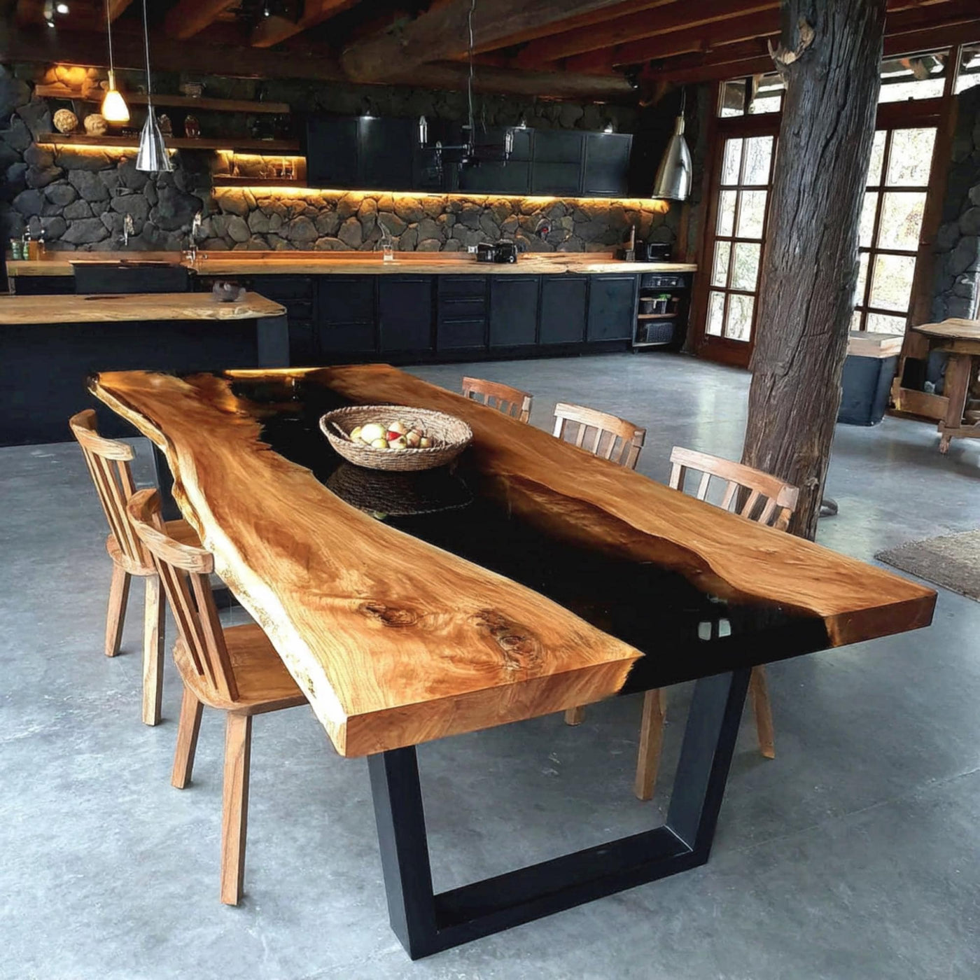 Handmade Live Edge Walnut Epoxy Dining Table, Custom Resin River Table