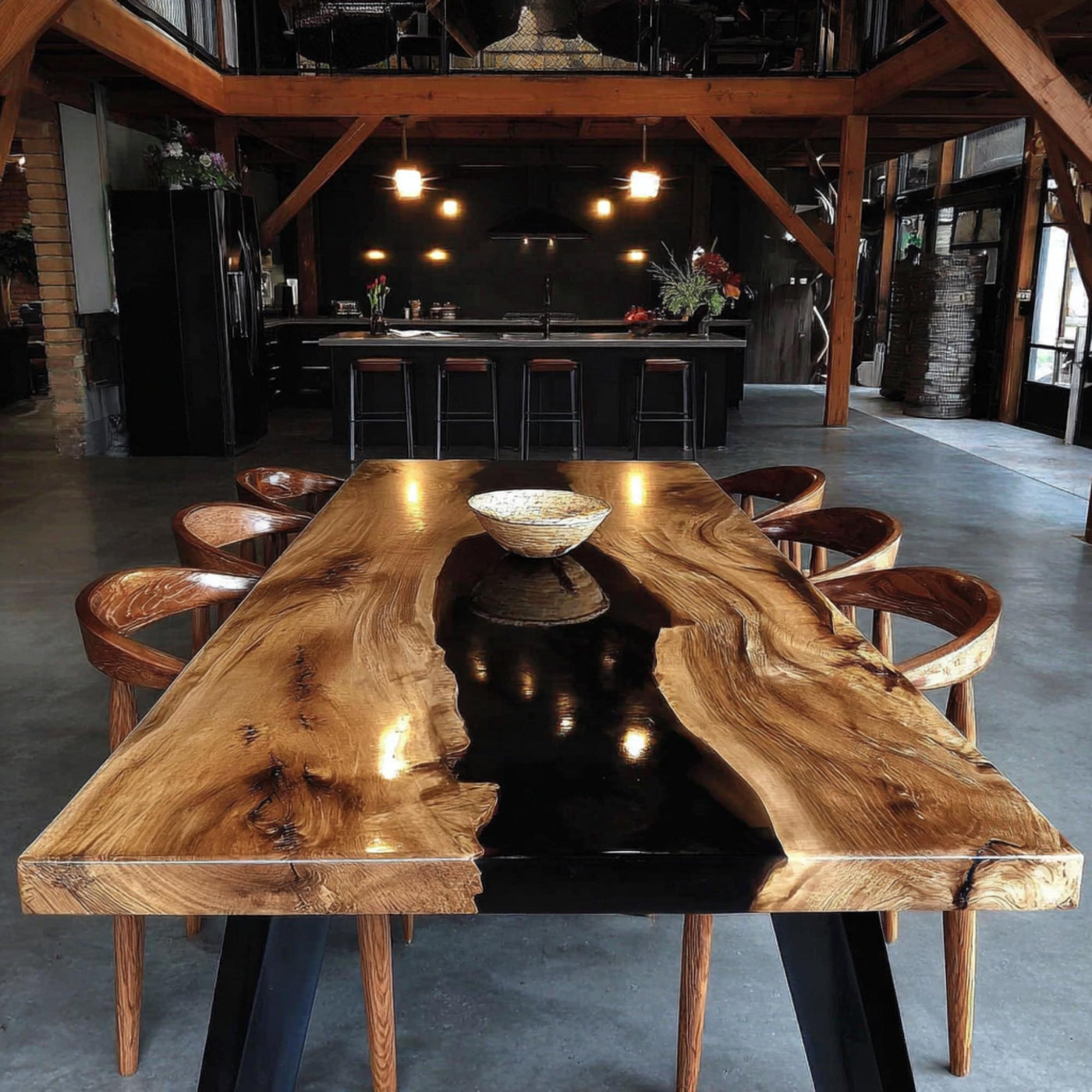 Handmade Live Edge Walnut Epoxy Dining Table, Custom Resin River Table