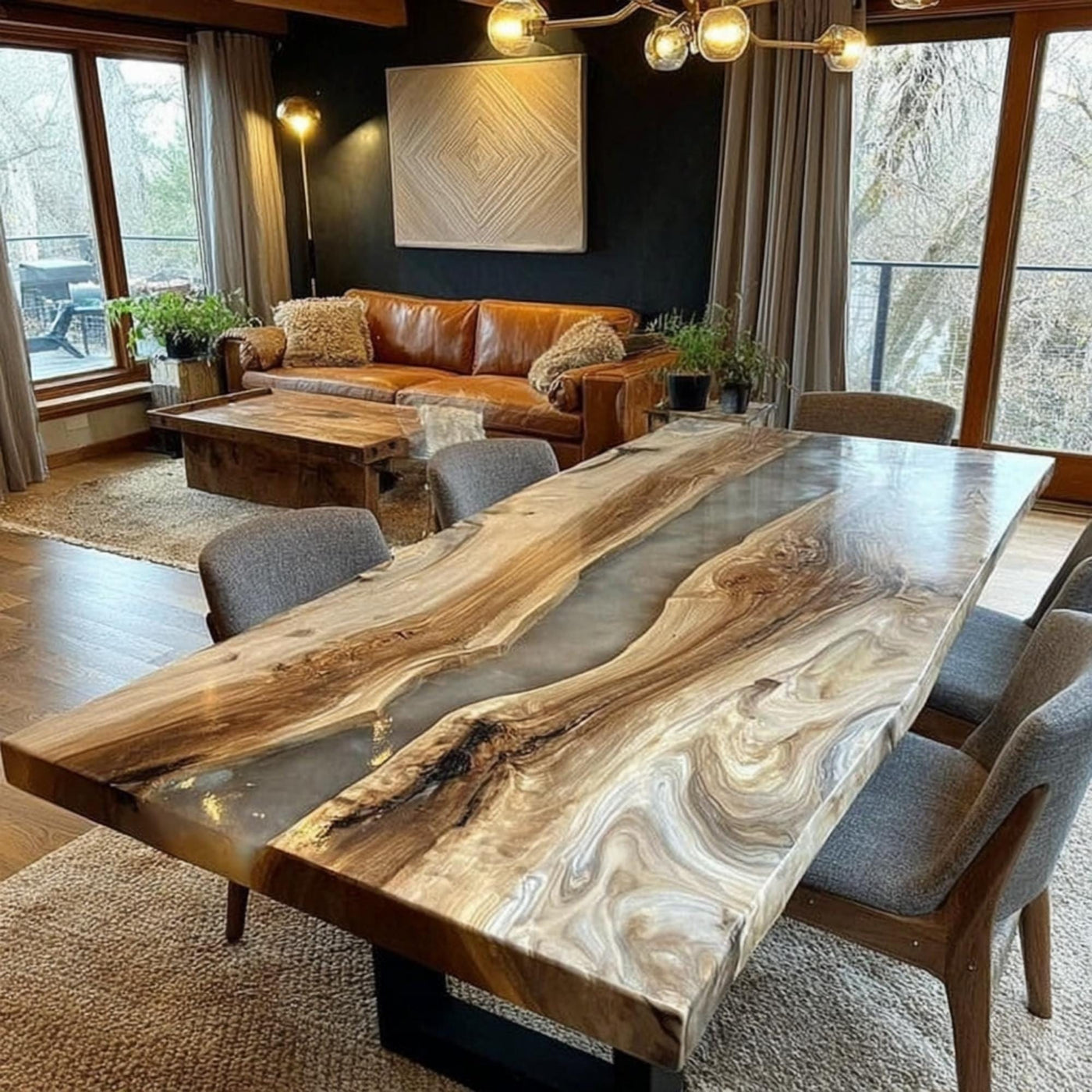 Handmade Live Edge Walnut Dining Table – Rustic Farmhouse Kitchen Furniture