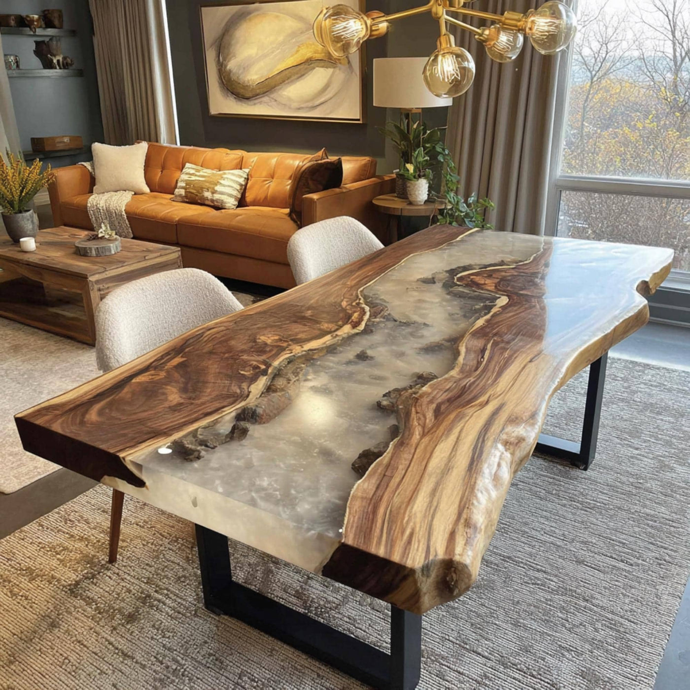 Handmade Live Edge Walnut Dining Table – Rustic Farmhouse Kitchen Furniture