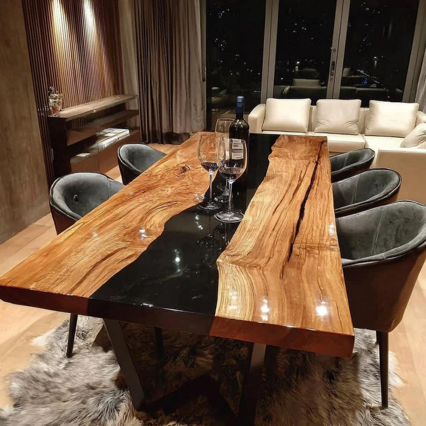 Handmade Live Edge Wood & Black Epoxy Dining Table, Custom Rustic Table