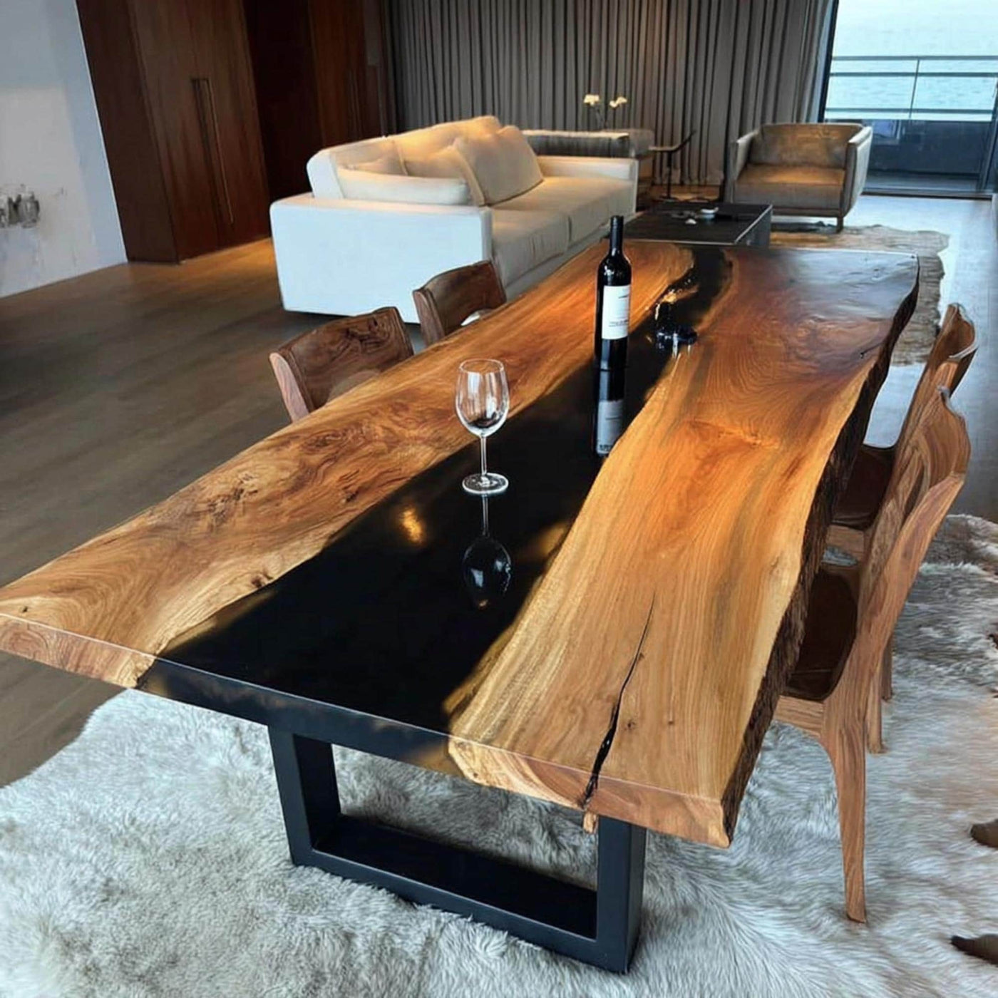 Handmade Live Edge Wood & Black Epoxy Dining Table, Custom Rustic Table