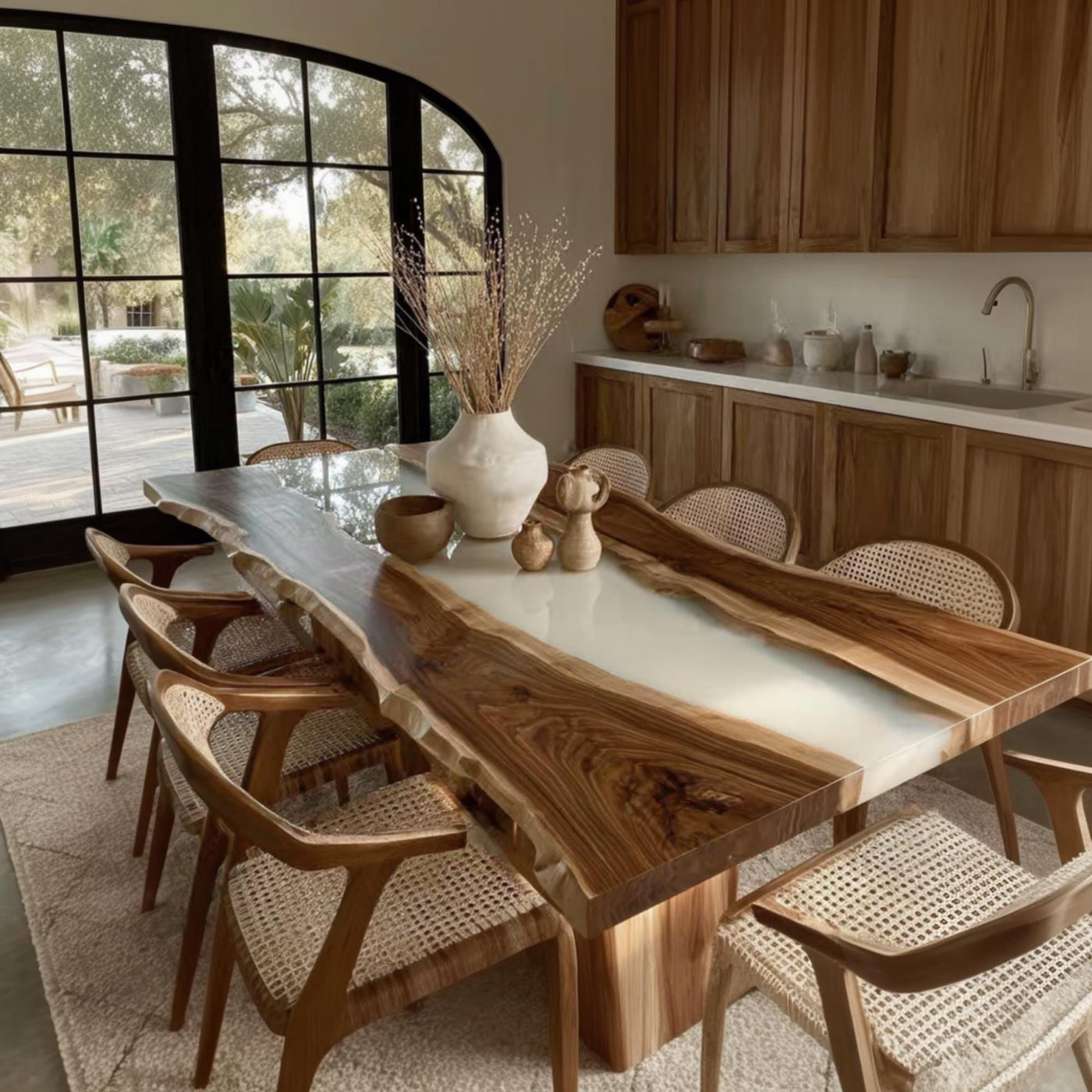 Handmade Live Edge Walnut Epoxy Dining Table, Custom Metal Legs