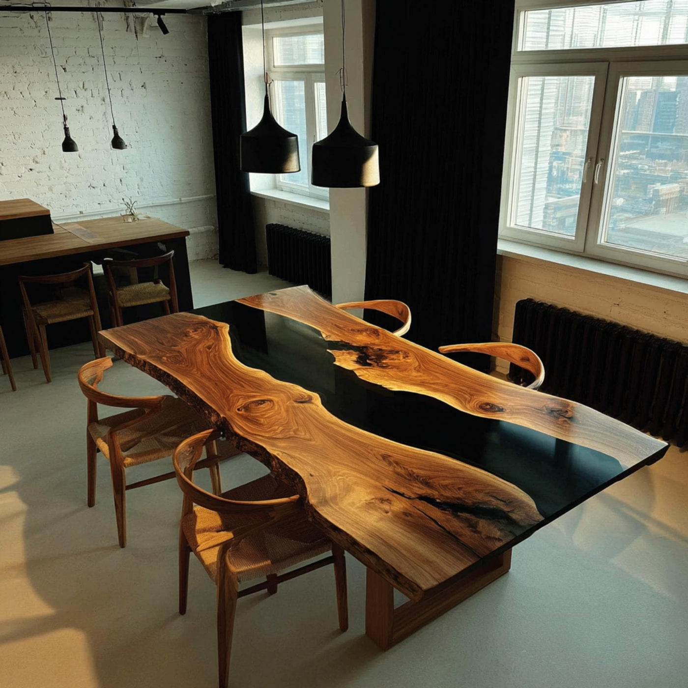 Handmade Live Edge Walnut Epoxy Dining Table, Custom Wood River Table