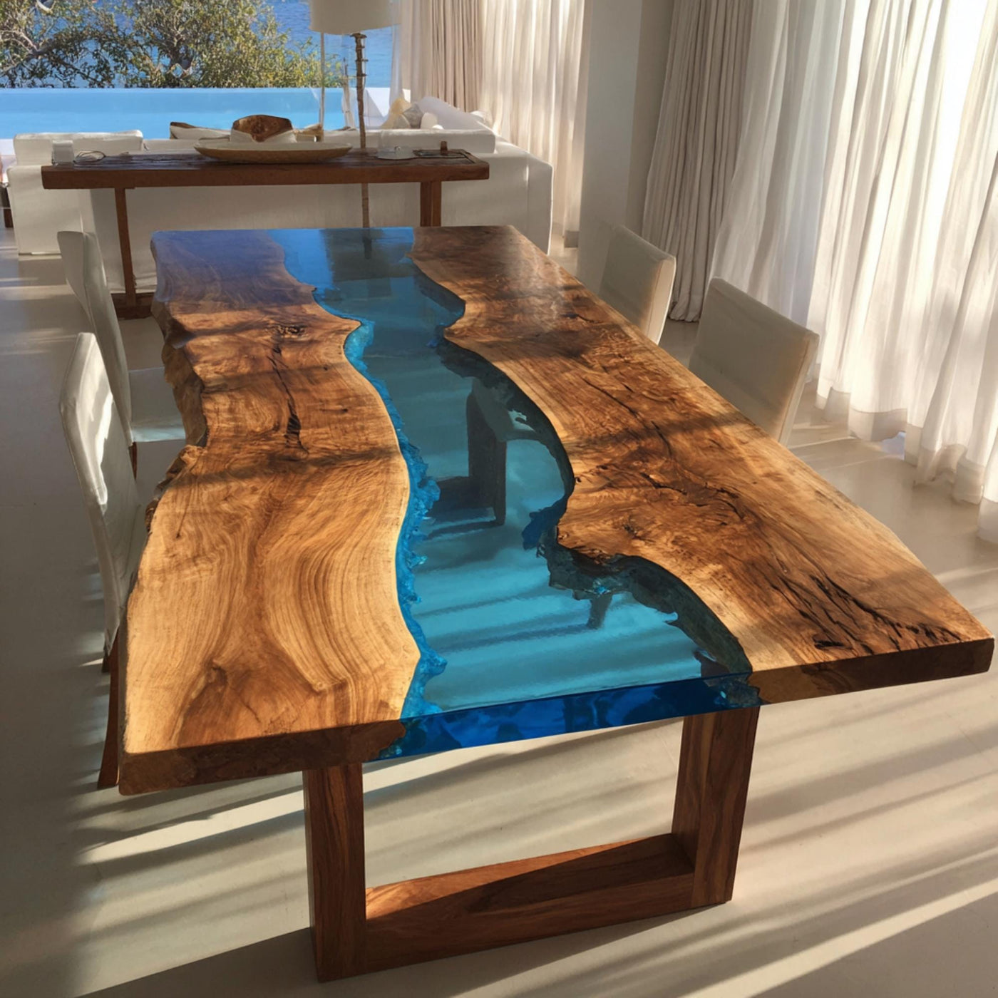 Handmade Live Edge Walnut Epoxy Dining Table, Custom Wood