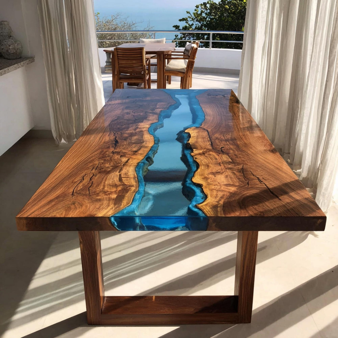 Handmade Live Edge Walnut Epoxy Dining Table, Custom Wood