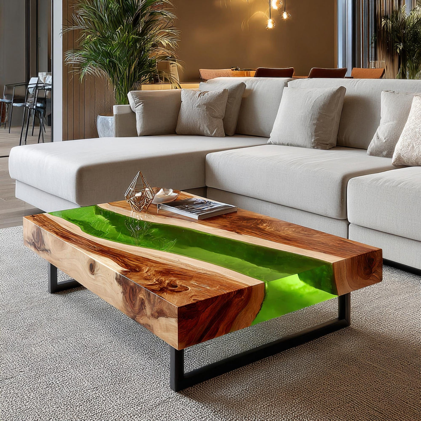Handmade Walnut Epoxy Coffee Table, Live Edge Wood, Modern Metal Legs