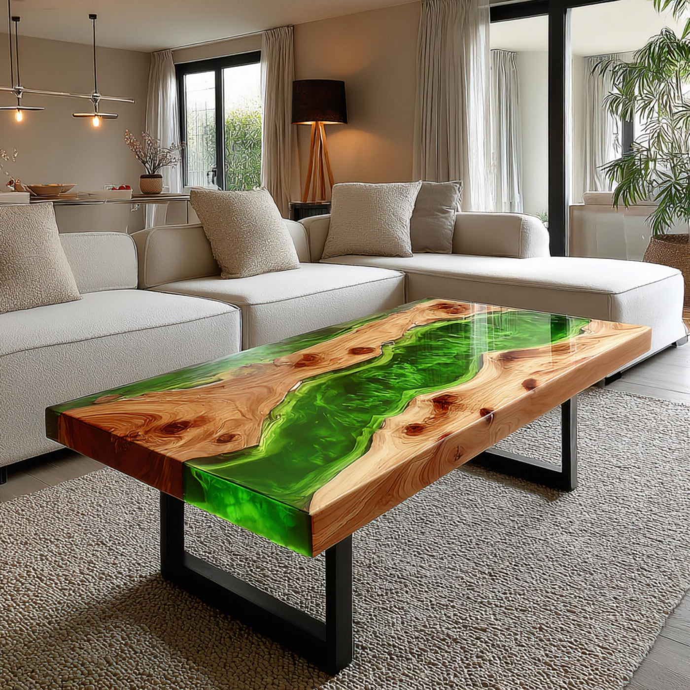 Handmade Walnut Epoxy Coffee Table, Live Edge Wood, Modern Metal Legs